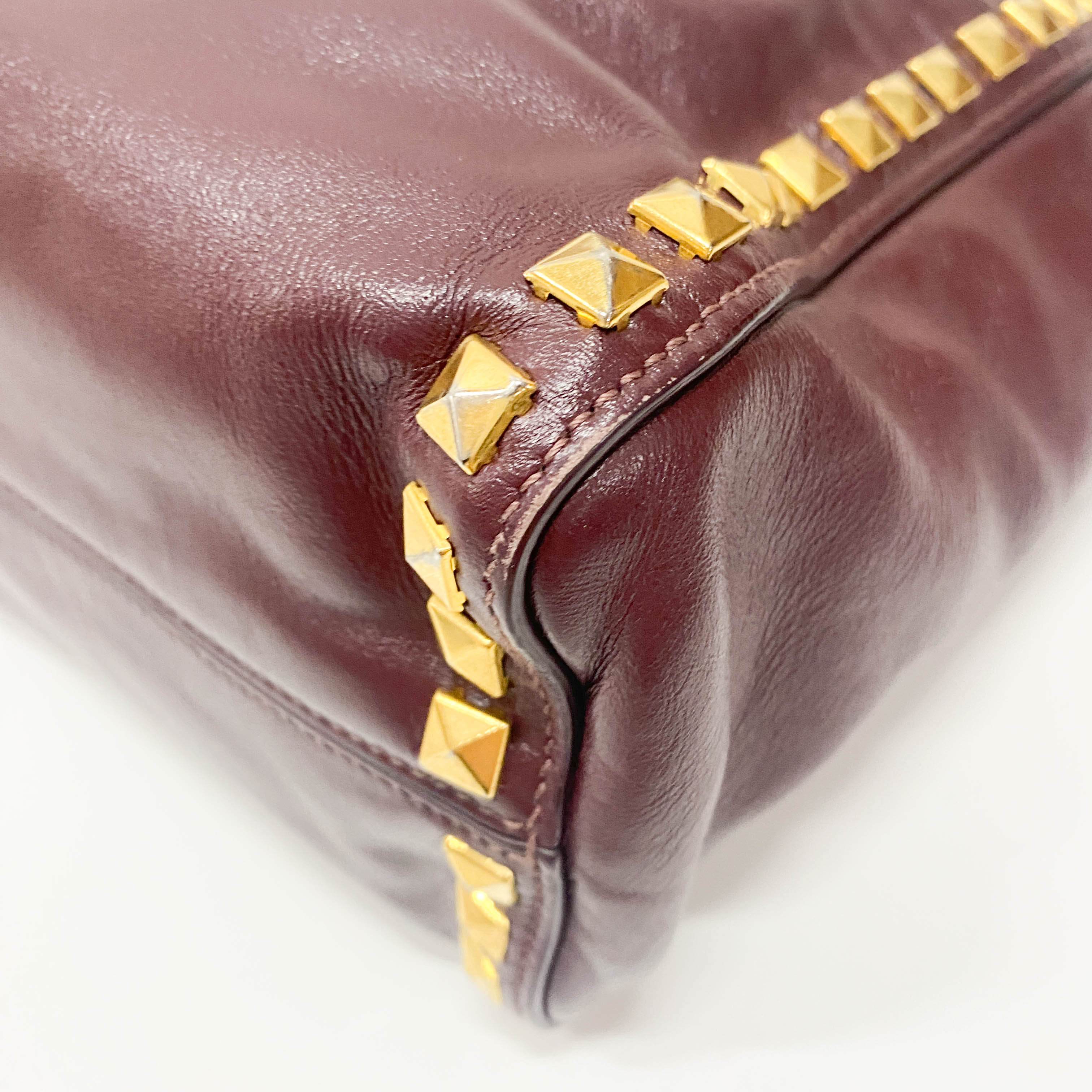 Burgundy Leather Studs Shoulder Bag