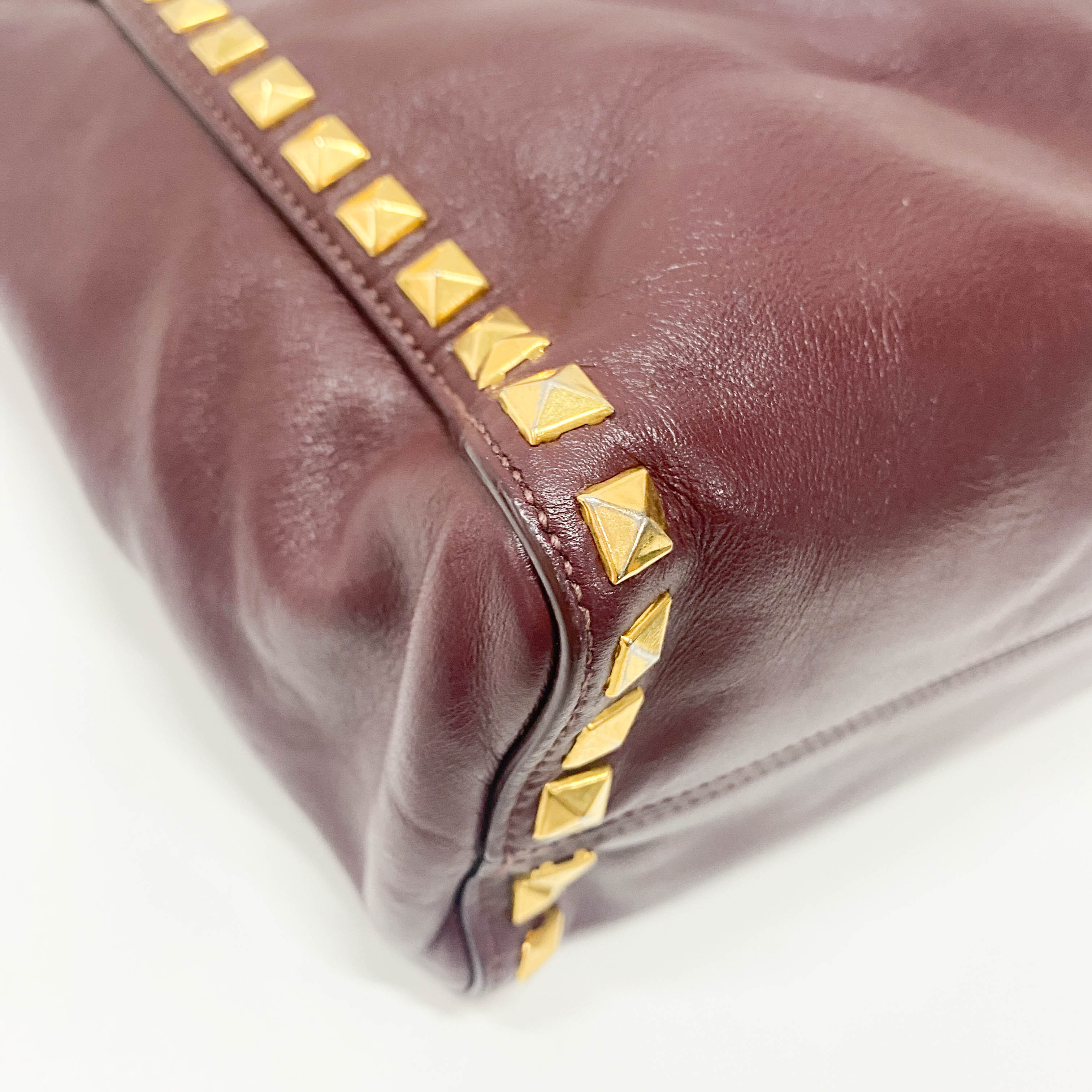 Burgundy Leather Studs Shoulder Bag