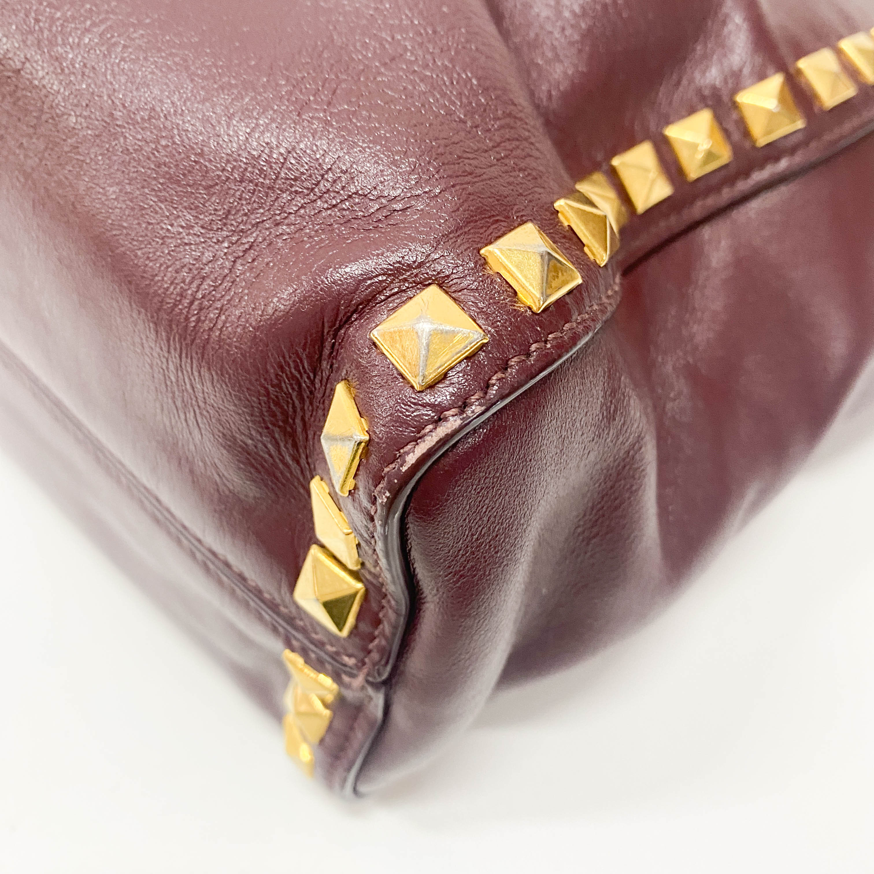 Burgundy Leather Studs Shoulder Bag