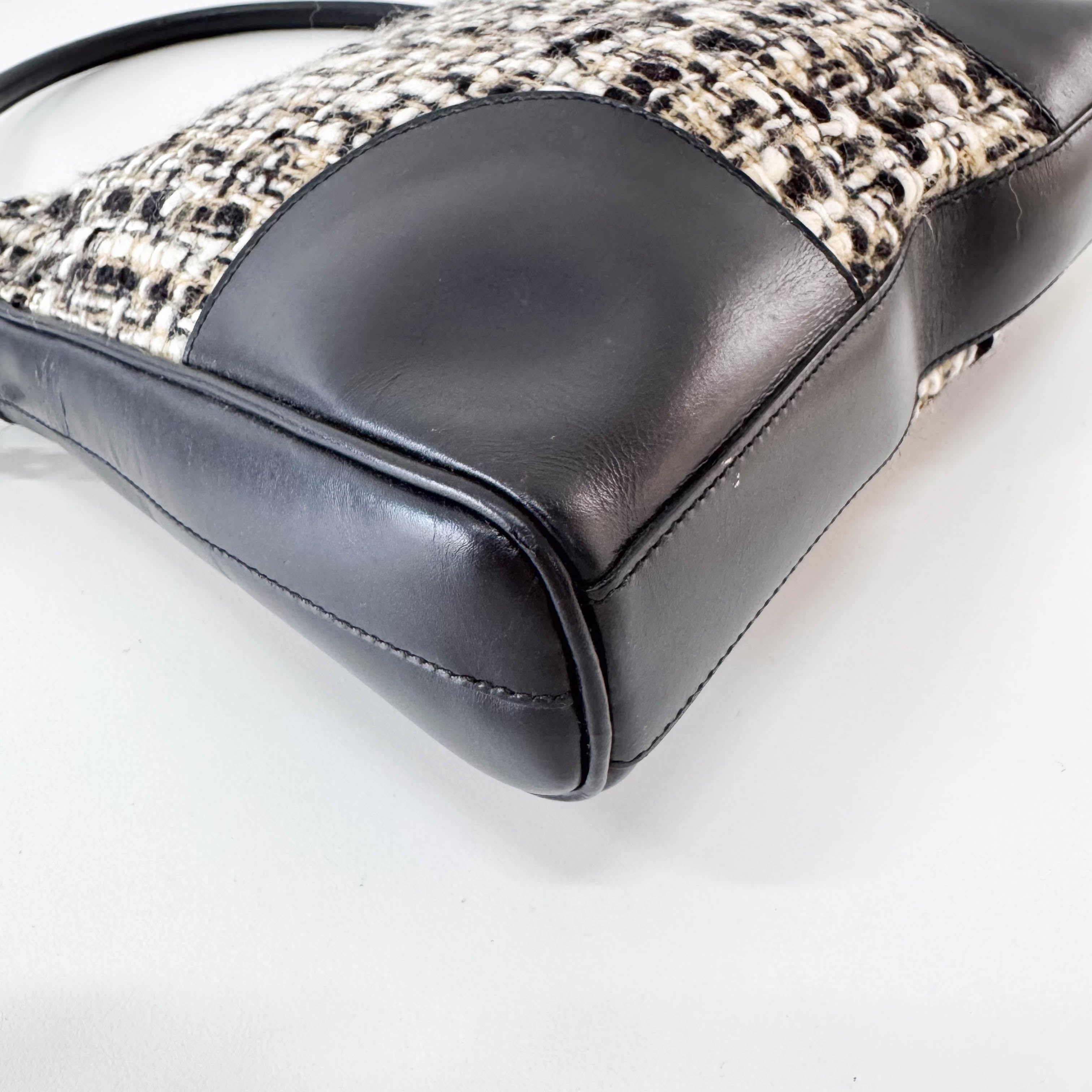 Tweed Black Leather Shoulder Bag