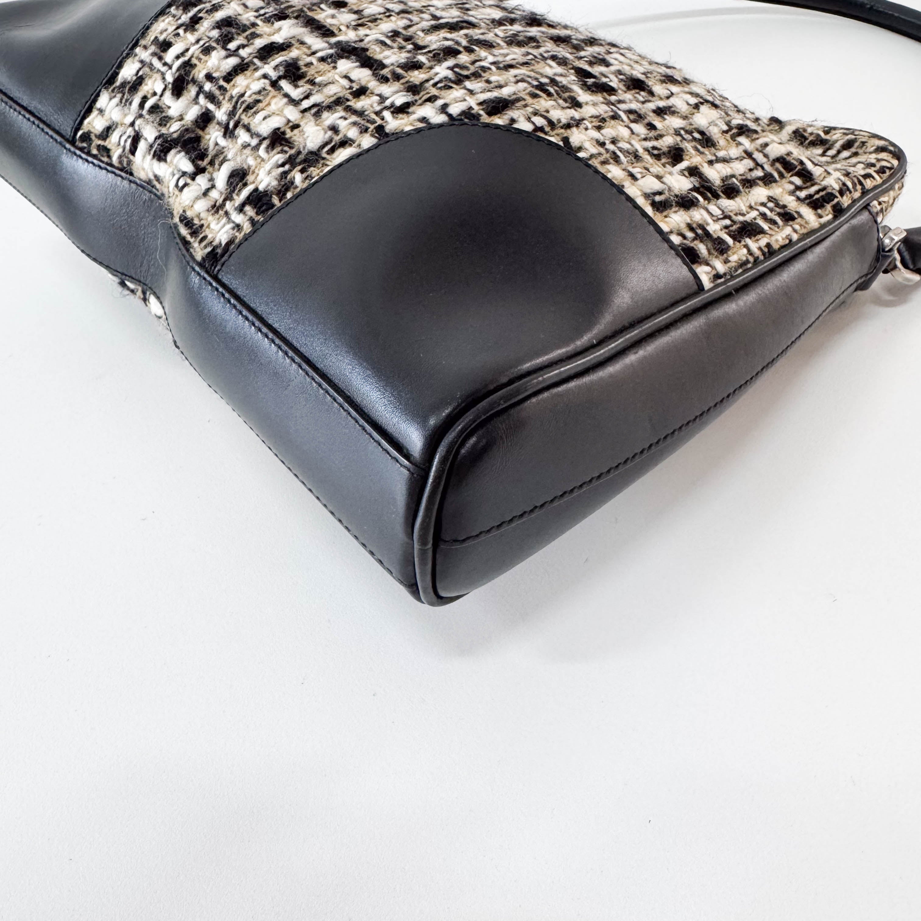 Tweed Black Leather Shoulder Bag