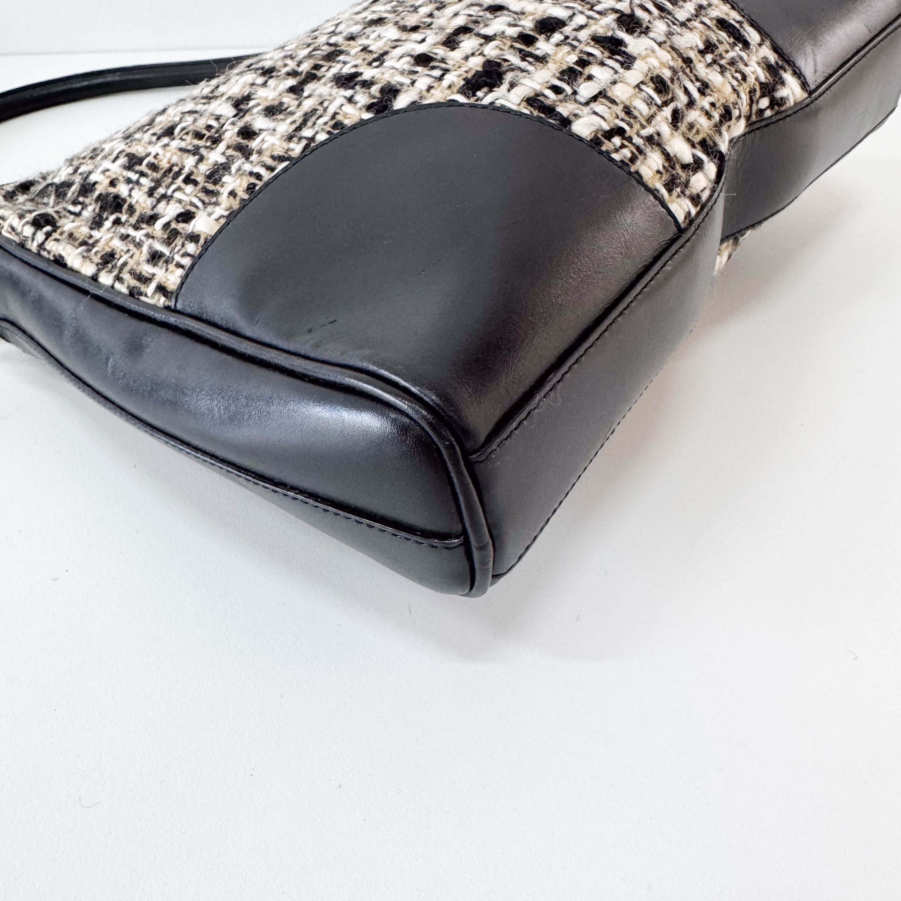 Tweed Black Leather Shoulder Bag