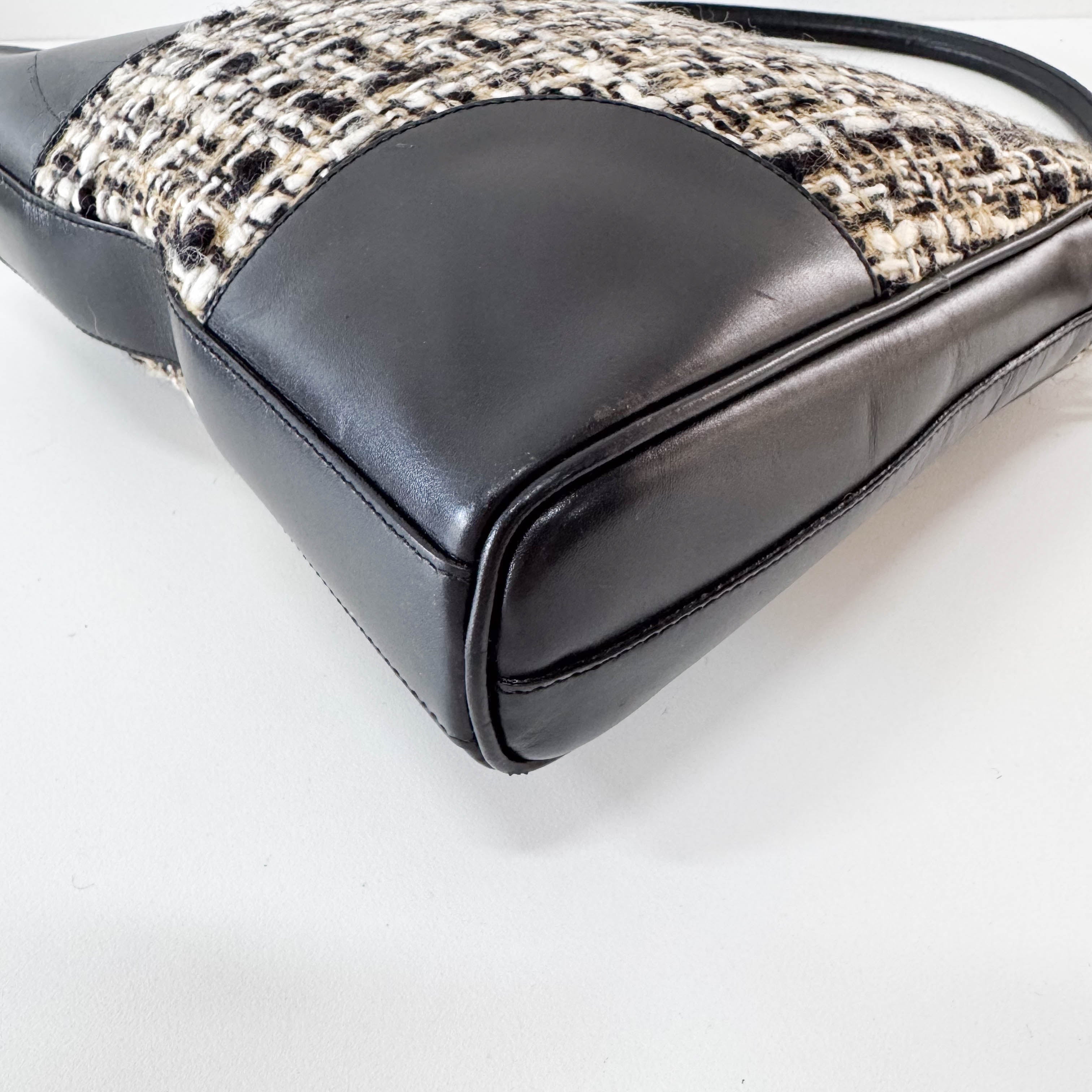 Tweed Black Leather Shoulder Bag