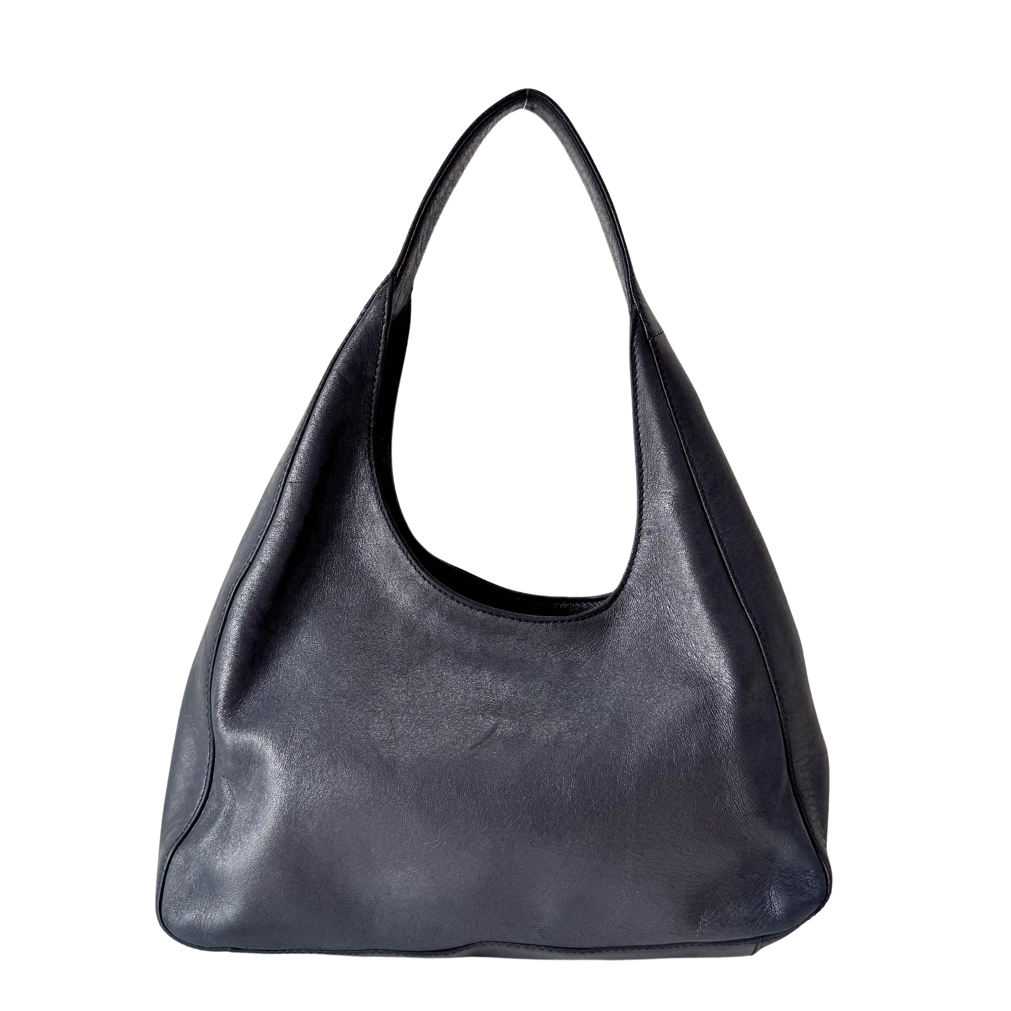 Grey Leather Hobo Shoulder Bag
