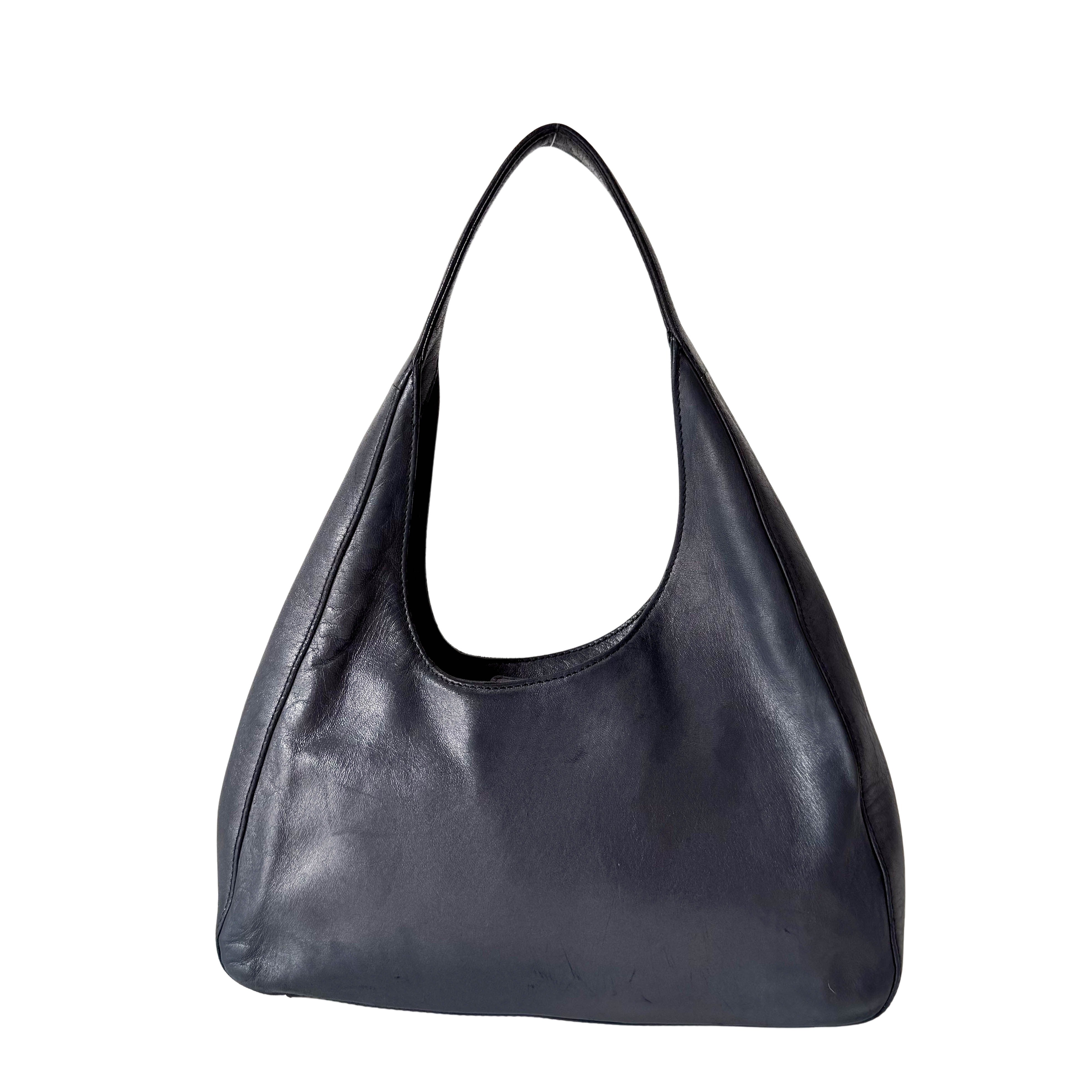 Grey Leather Hobo Shoulder Bag
