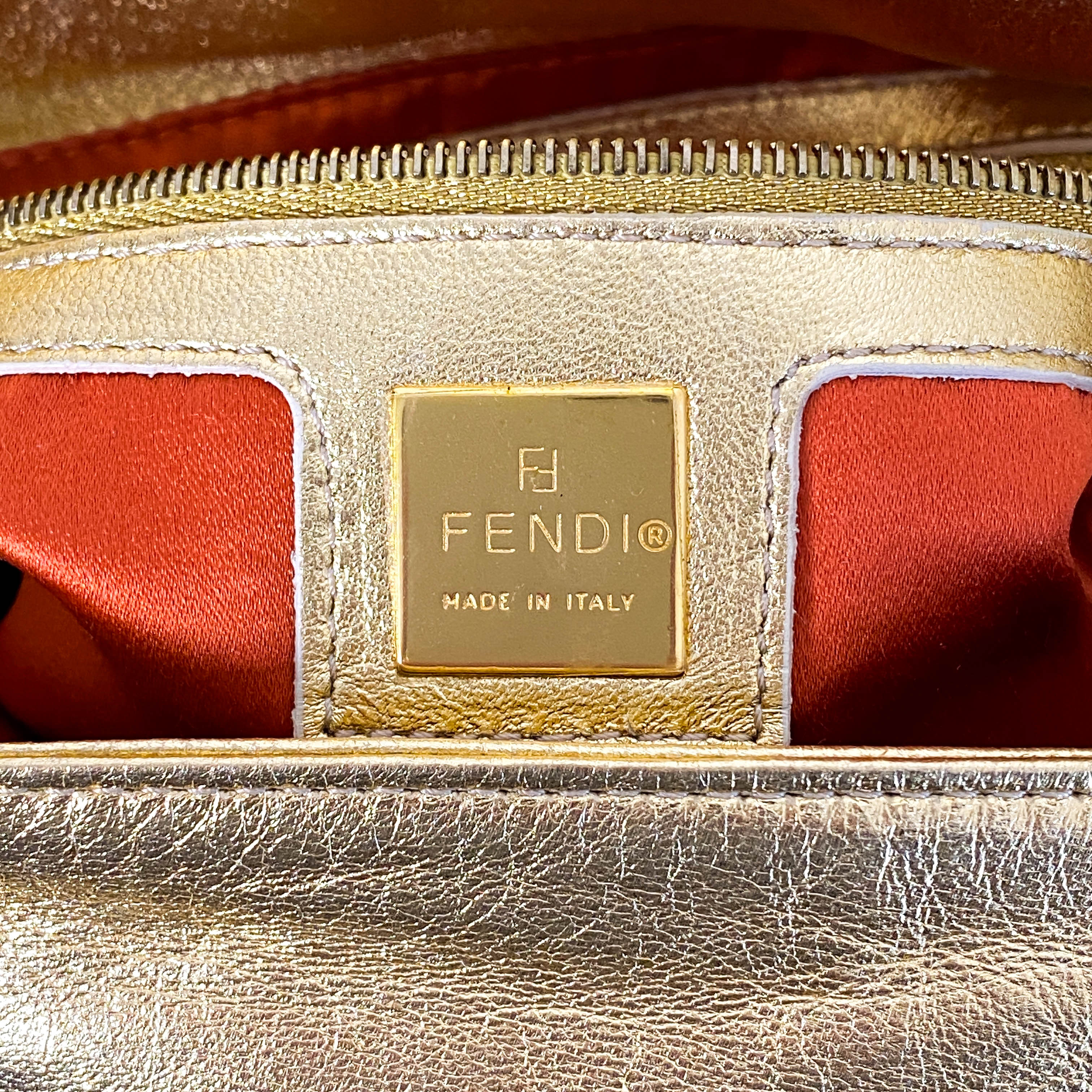 Mamma Baguette Gold Metallic Leather / Rhinestone Hardware Shoulder Bag