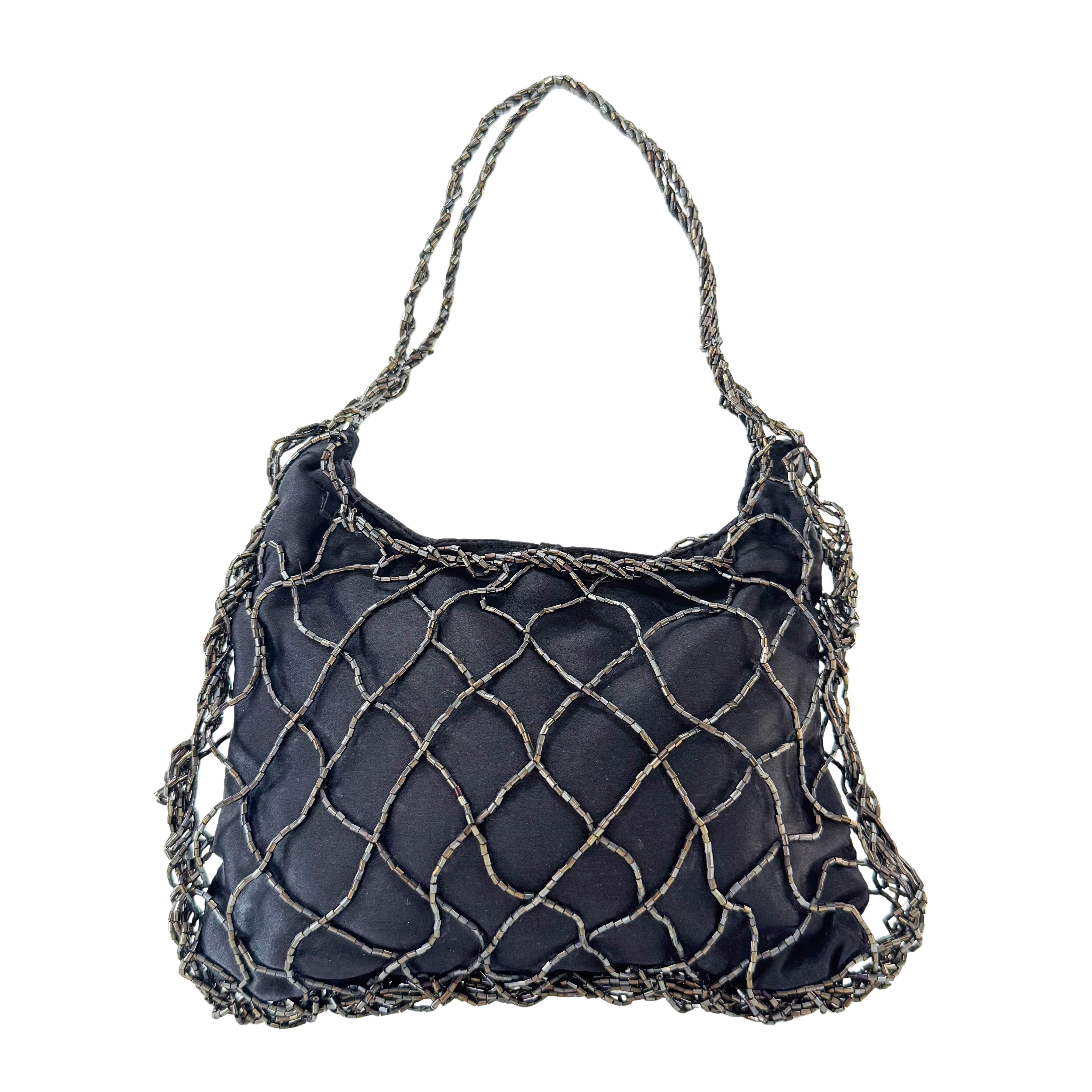 Archive Black Satin and Beads Handbag