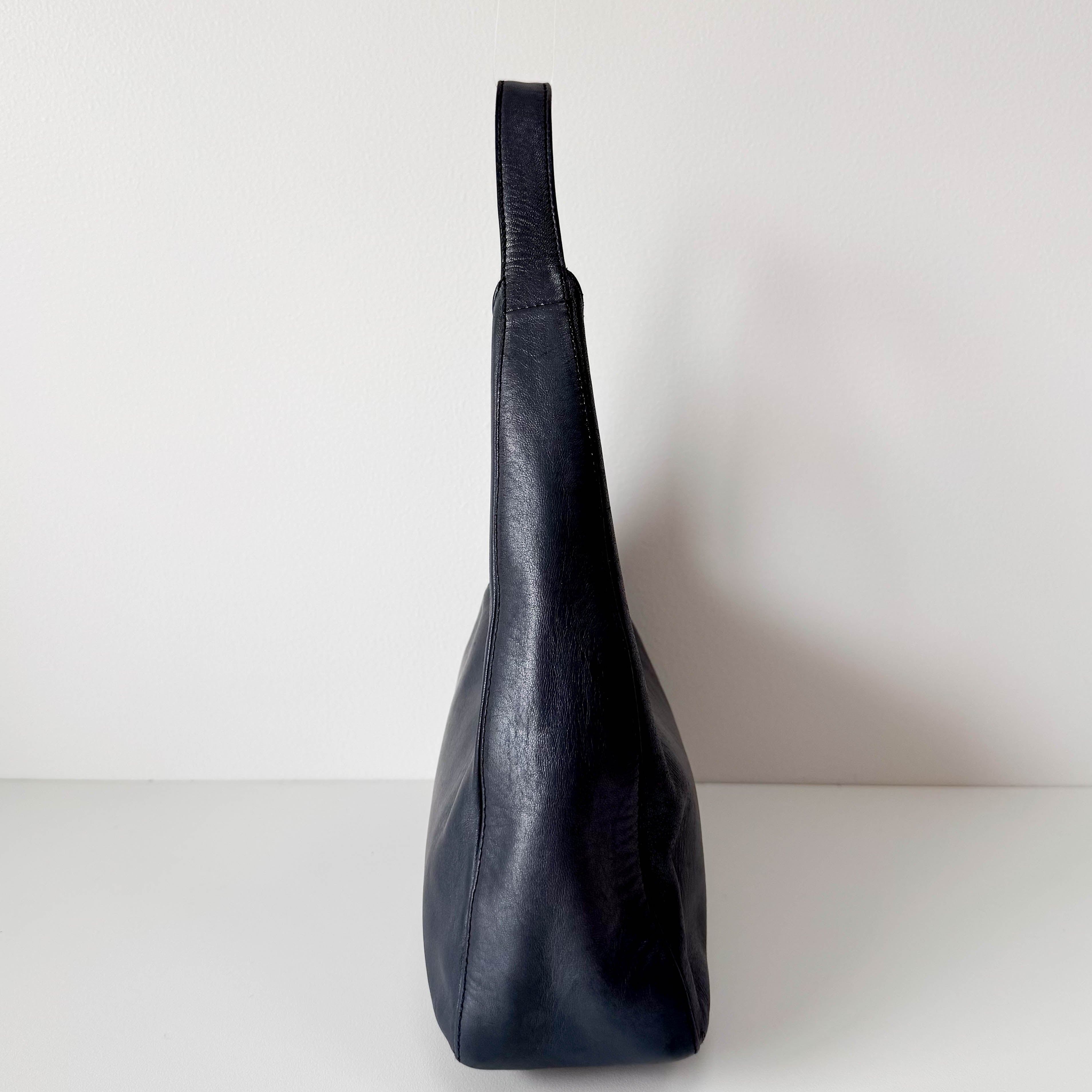 Grey Leather Hobo Shoulder Bag