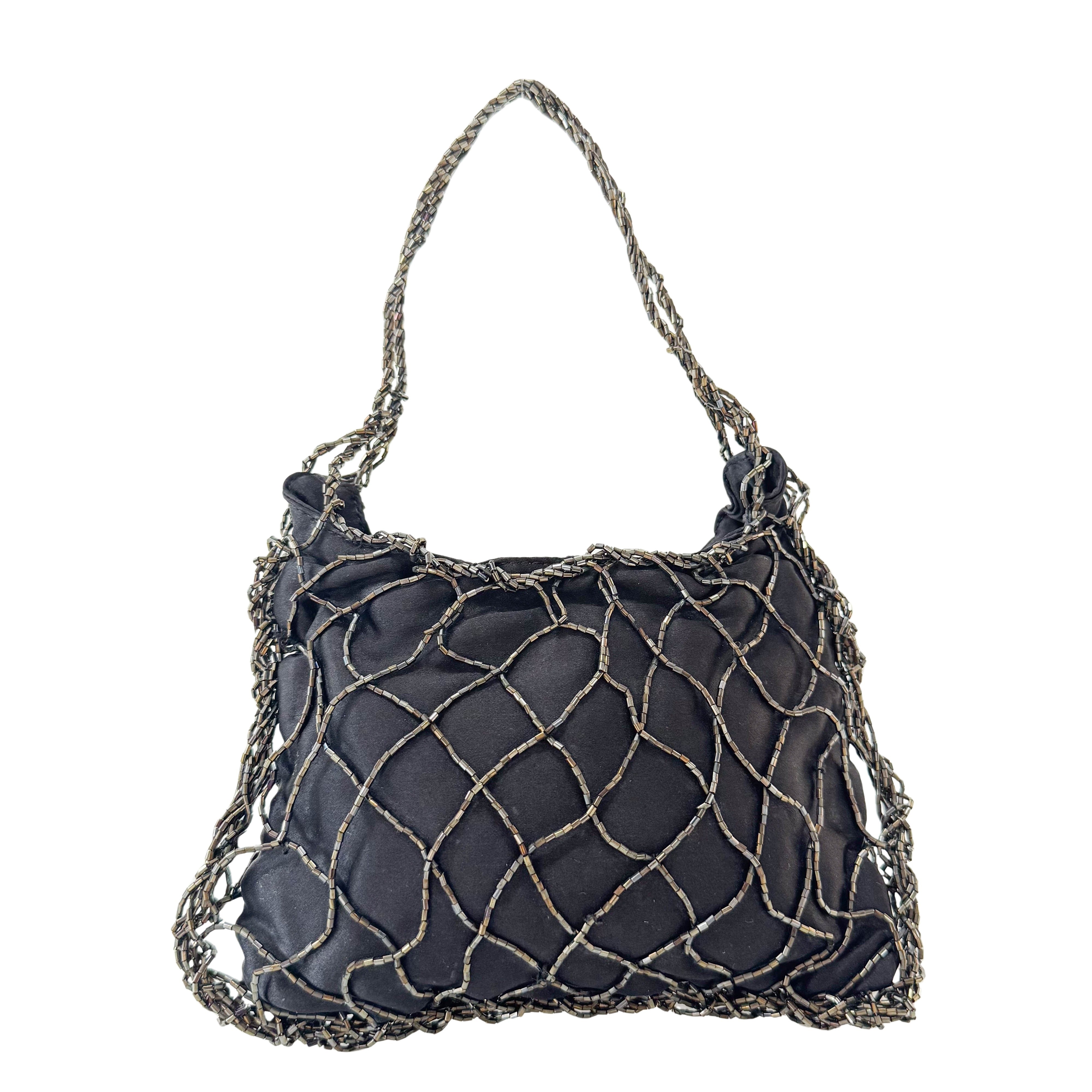 Archive Black Satin and Beads Handbag