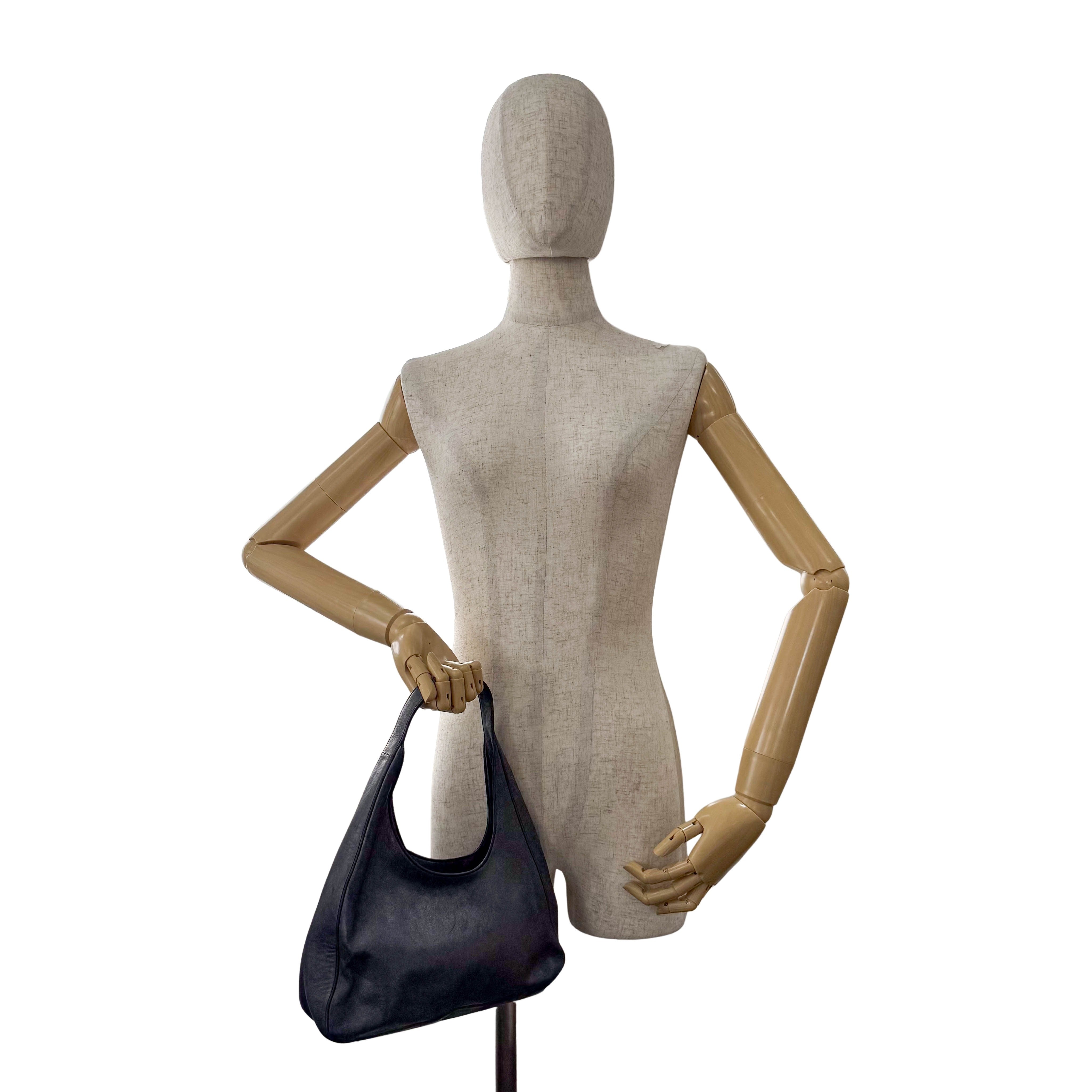 Grey Leather Hobo Shoulder Bag