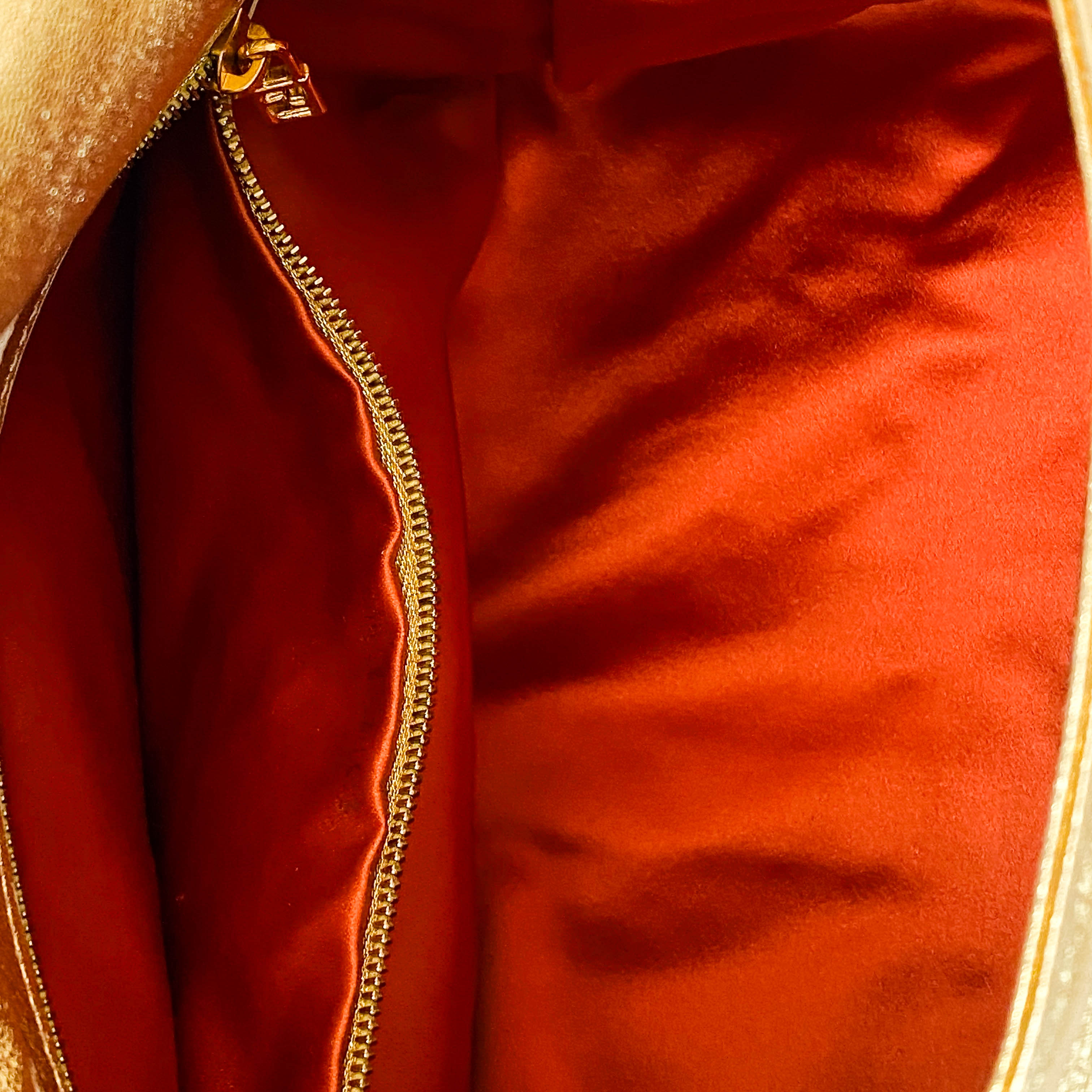 Mamma Baguette Gold Metallic Leather / Rhinestone Hardware Shoulder Bag