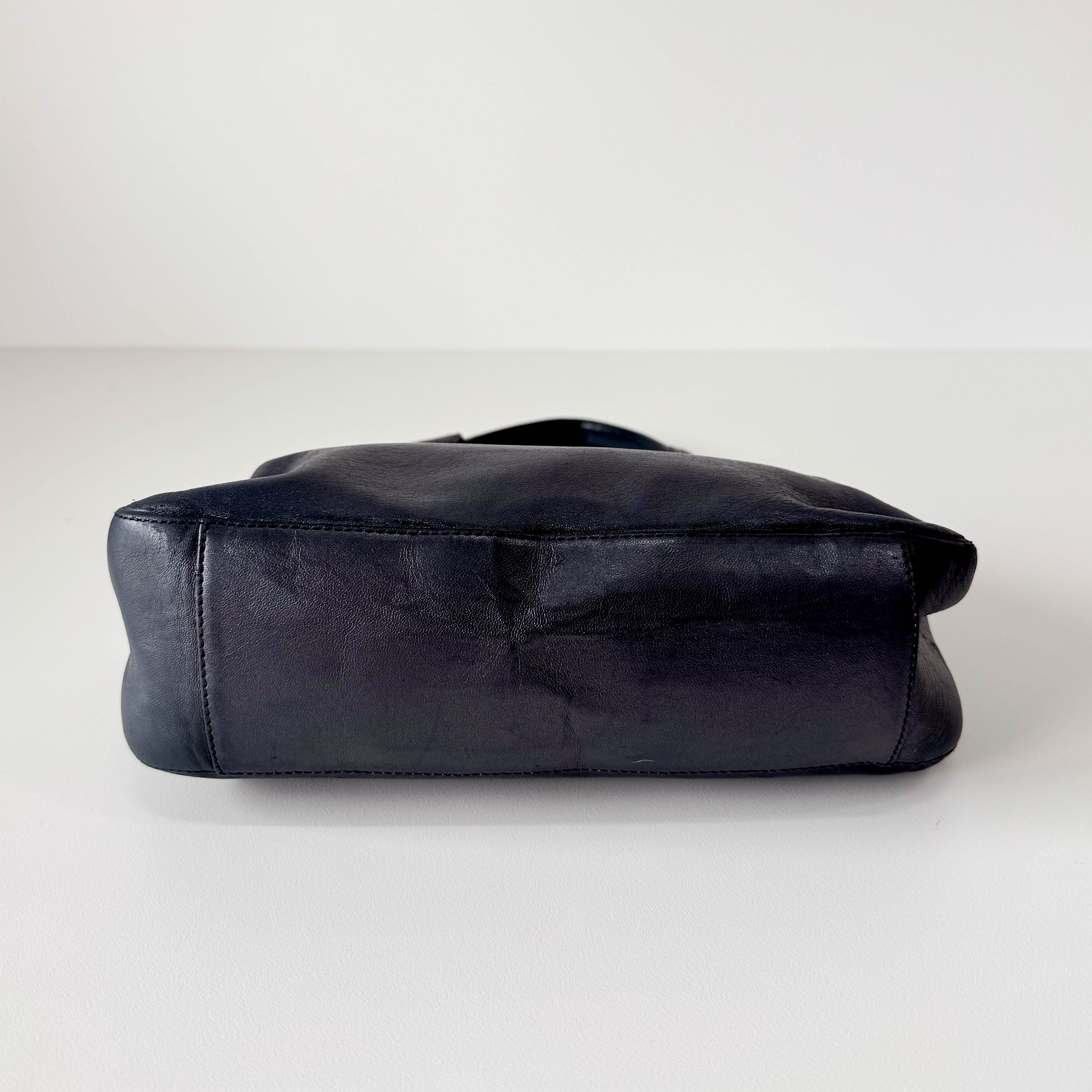 Grey Leather Hobo Shoulder Bag