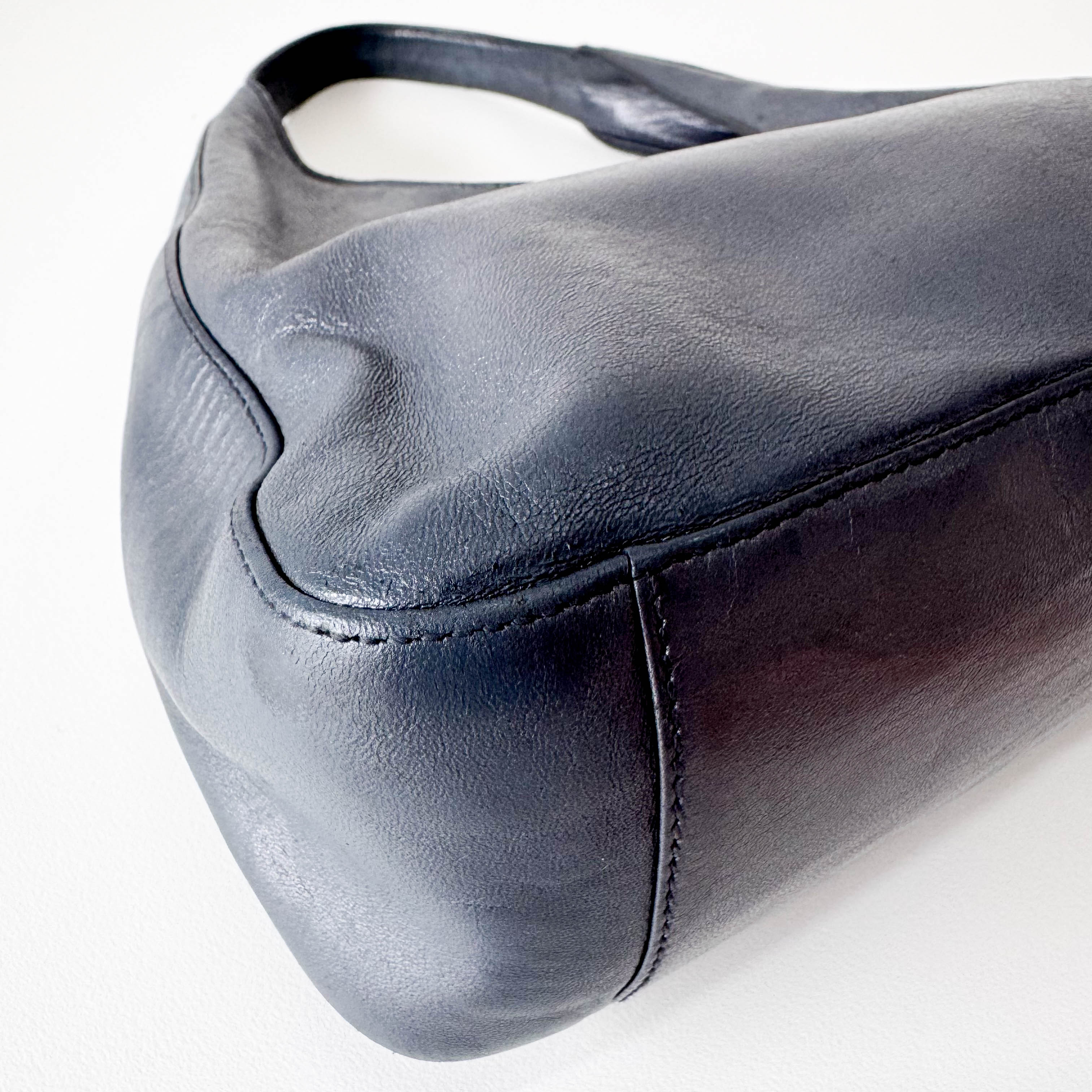 Grey Leather Hobo Shoulder Bag