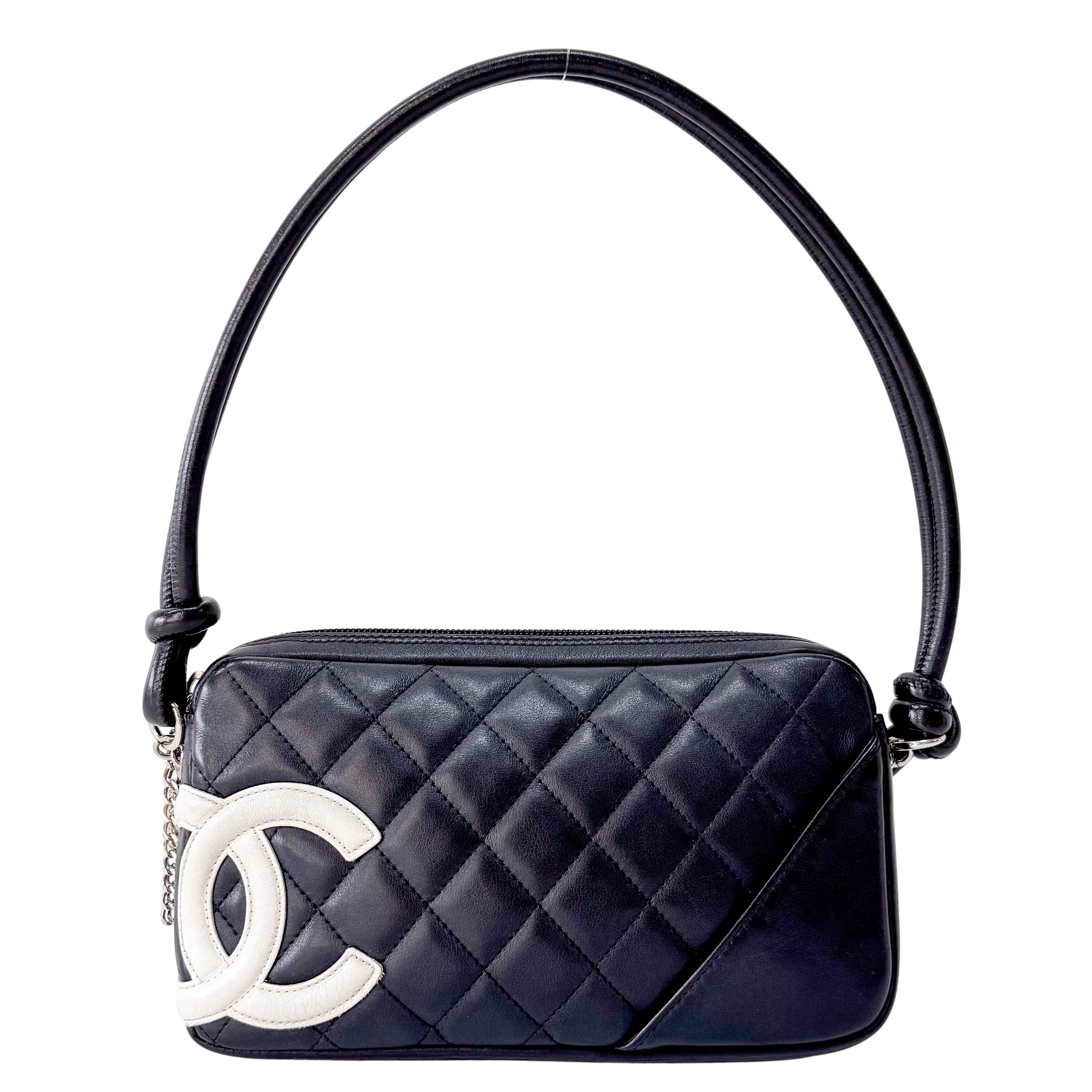 Calfskin Quilted Cambon Pochette White Black