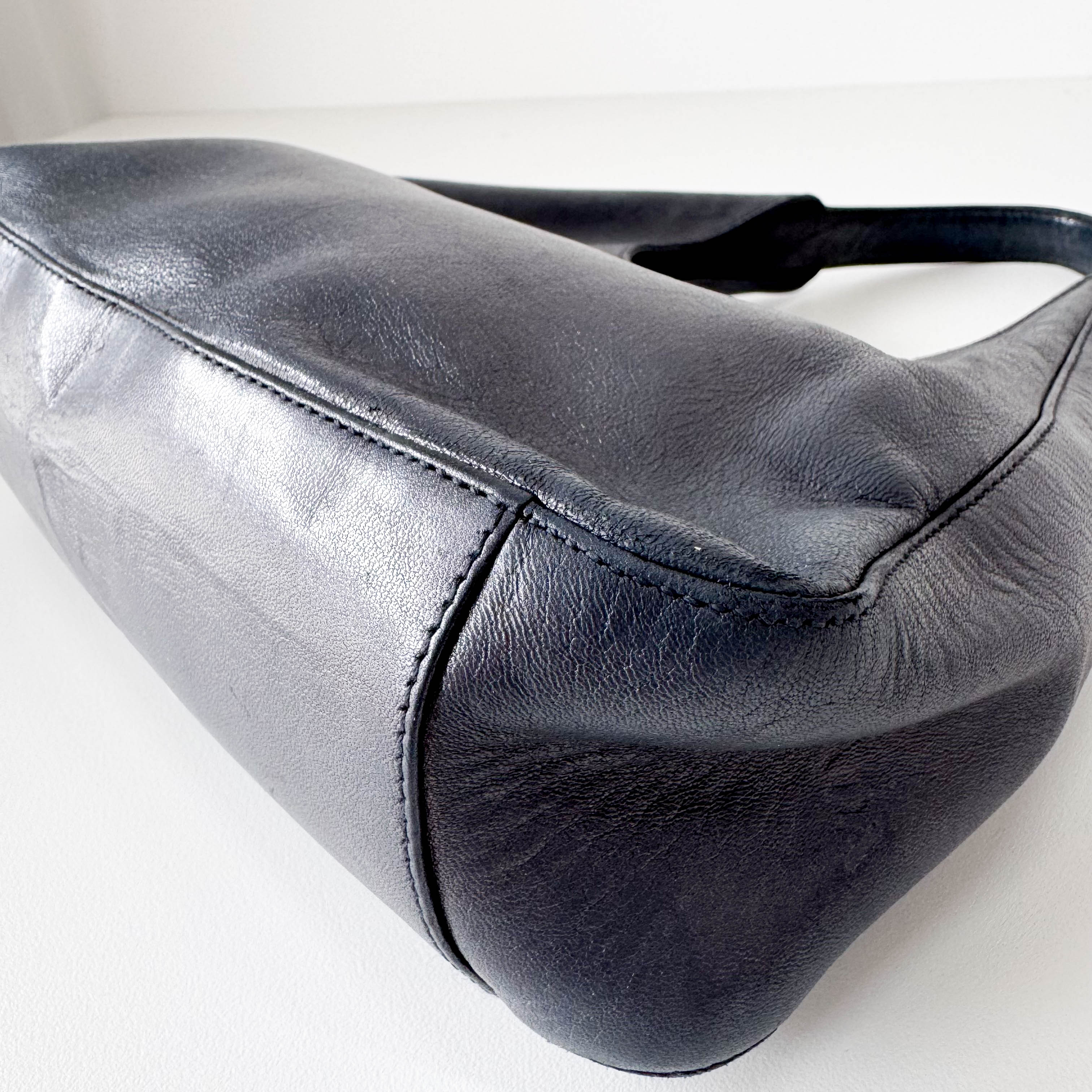 Grey Leather Hobo Shoulder Bag