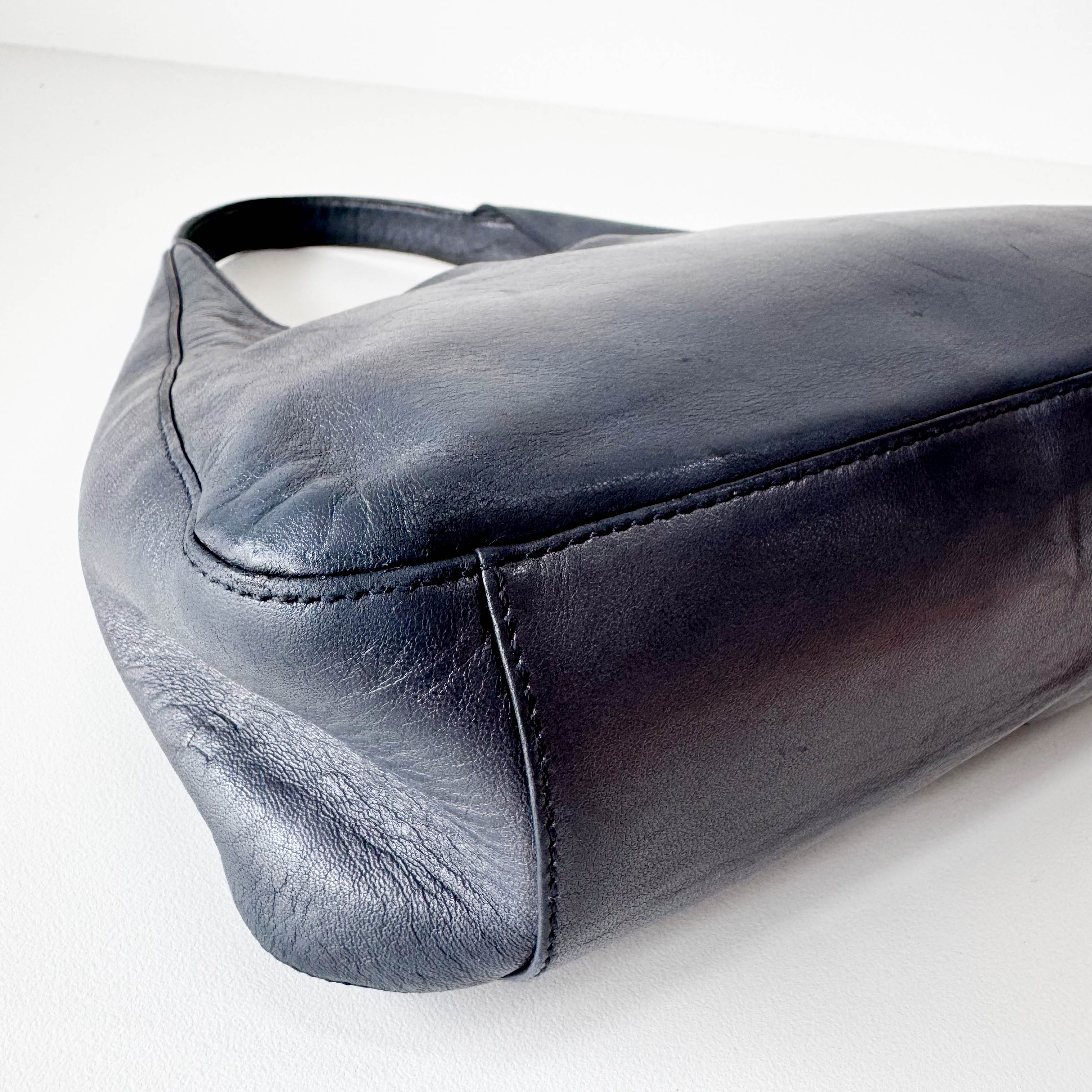 Grey Leather Hobo Shoulder Bag