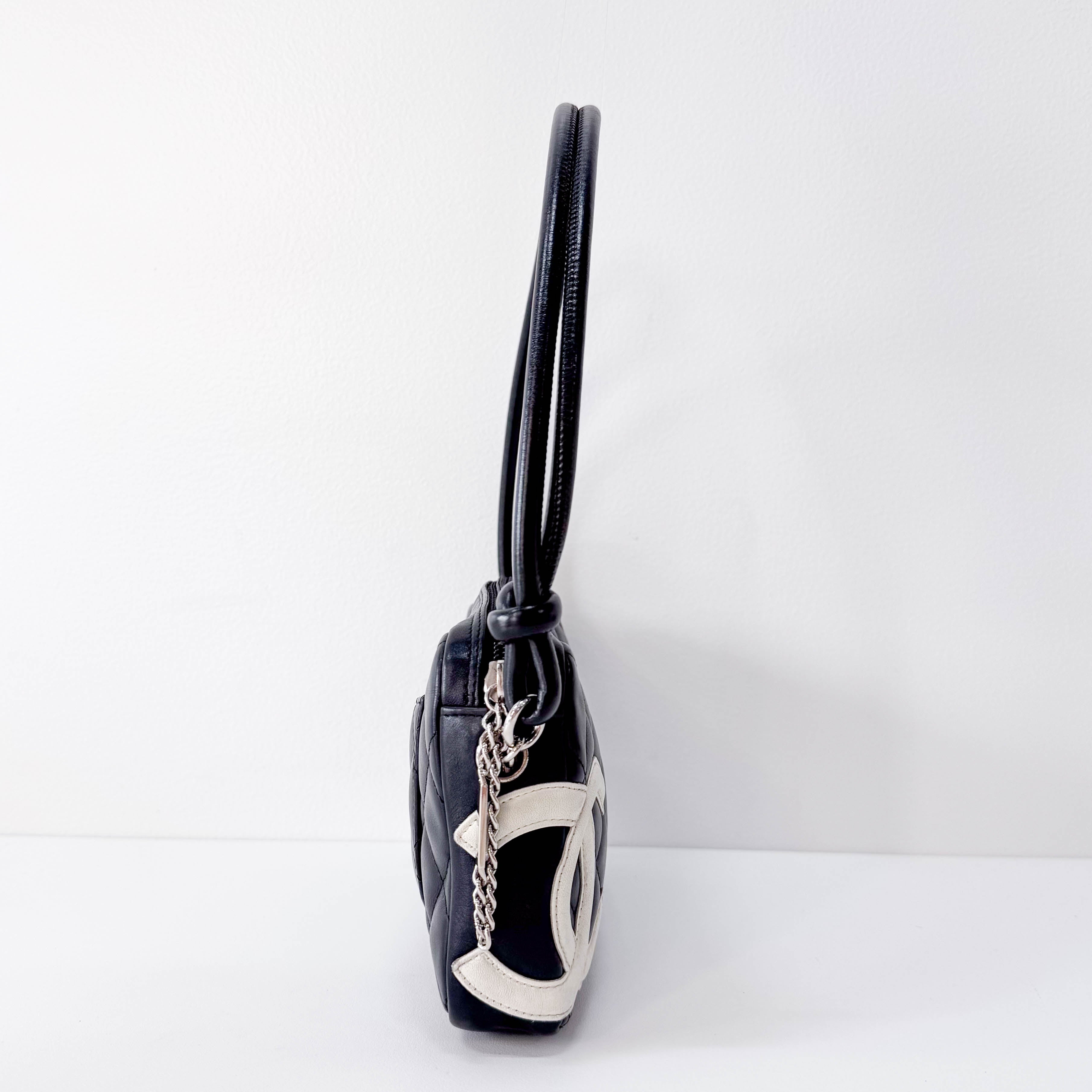 Calfskin Quilted Cambon Pochette White Black