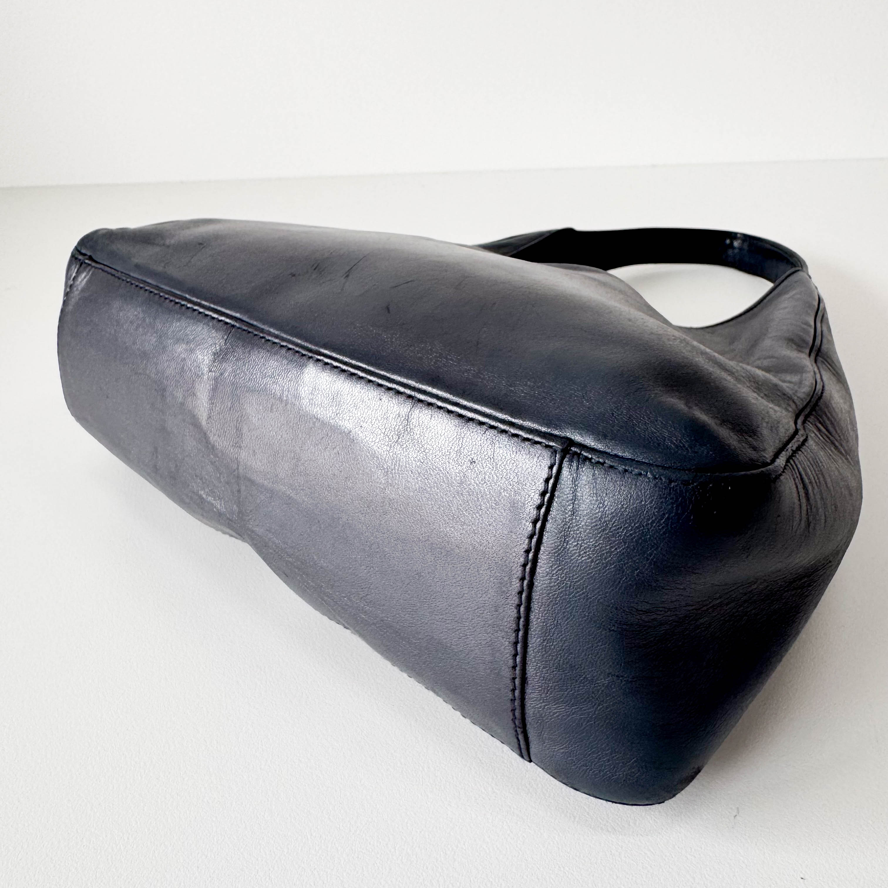 Grey Leather Hobo Shoulder Bag