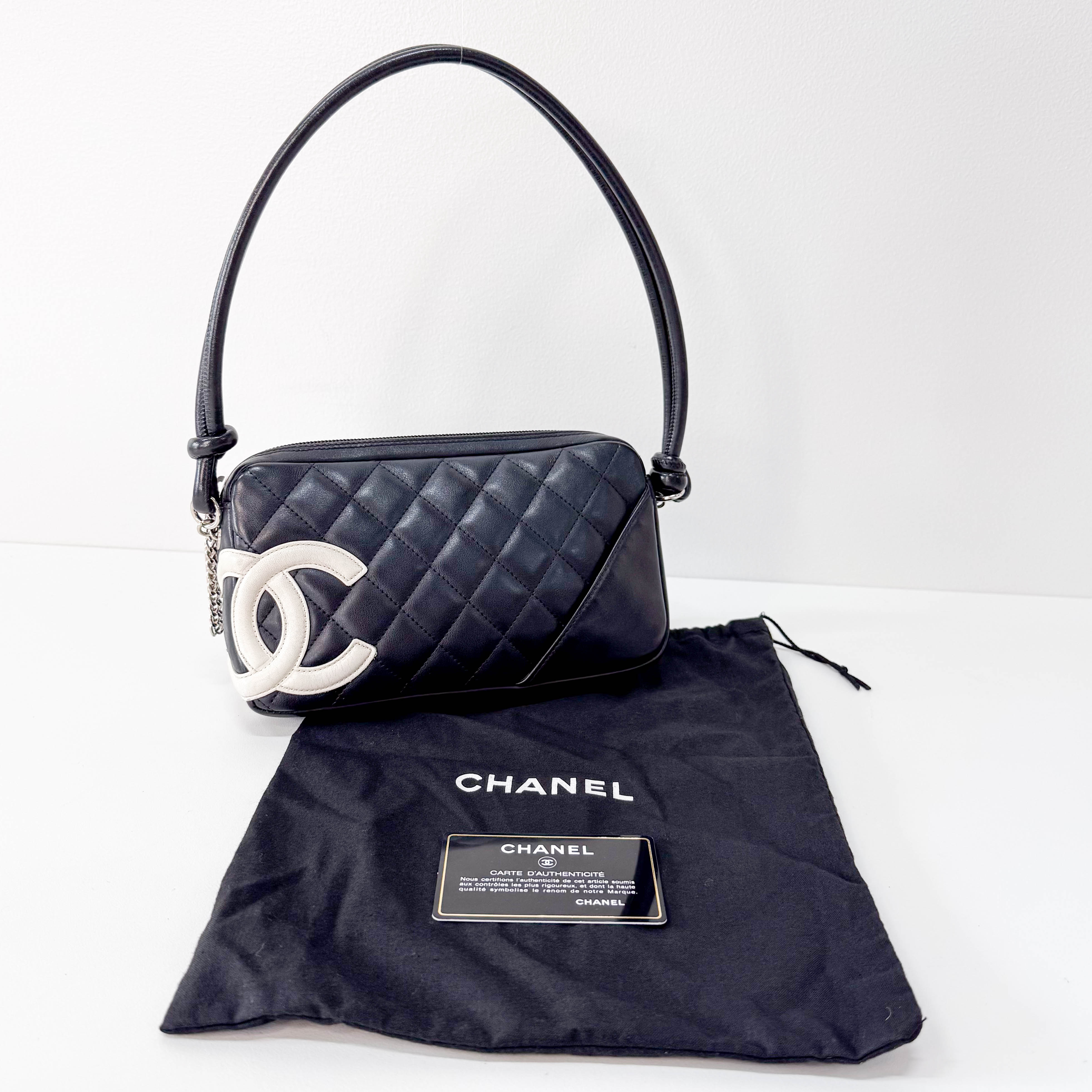 Calfskin Quilted Cambon Pochette White Black