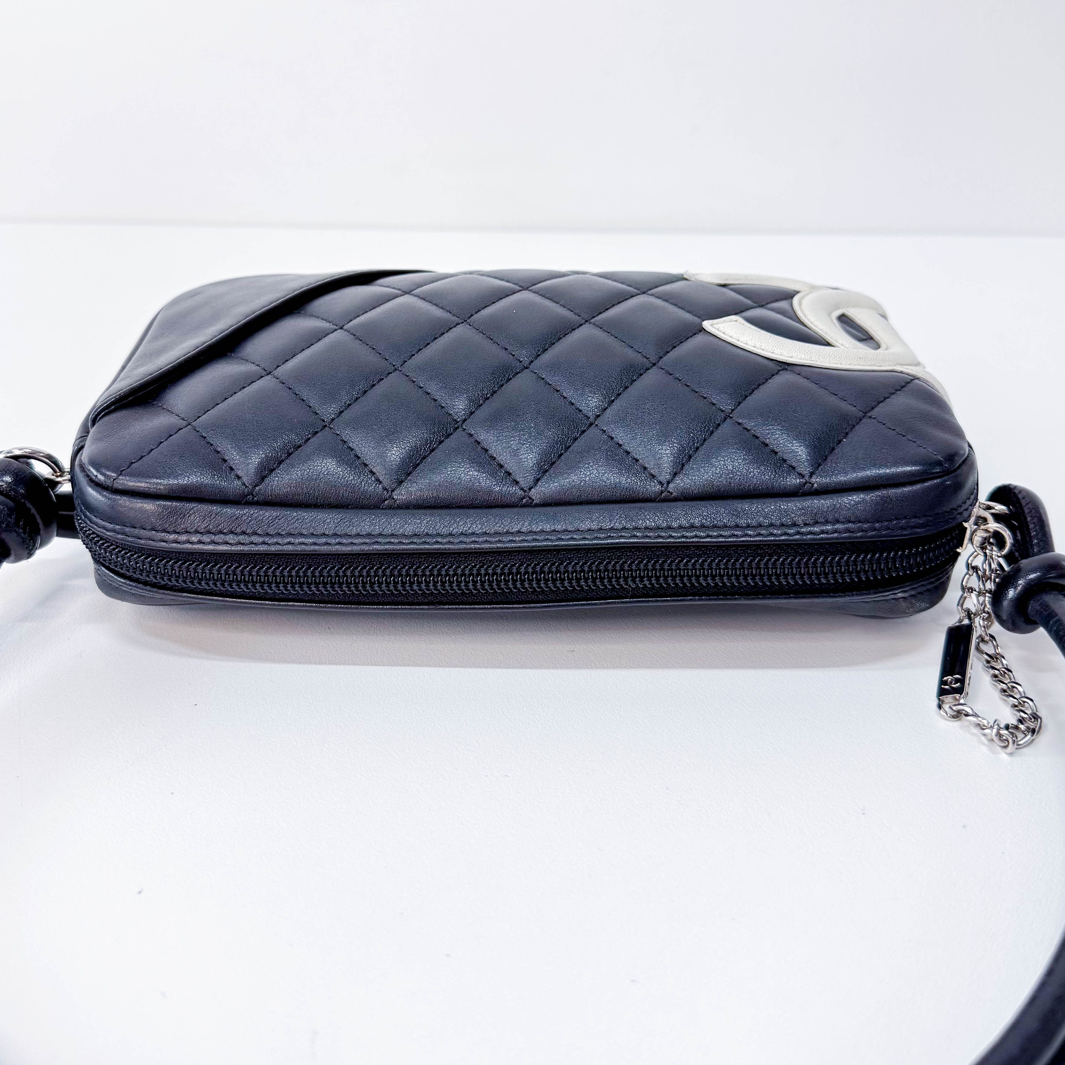 Calfskin Quilted Cambon Pochette White Black