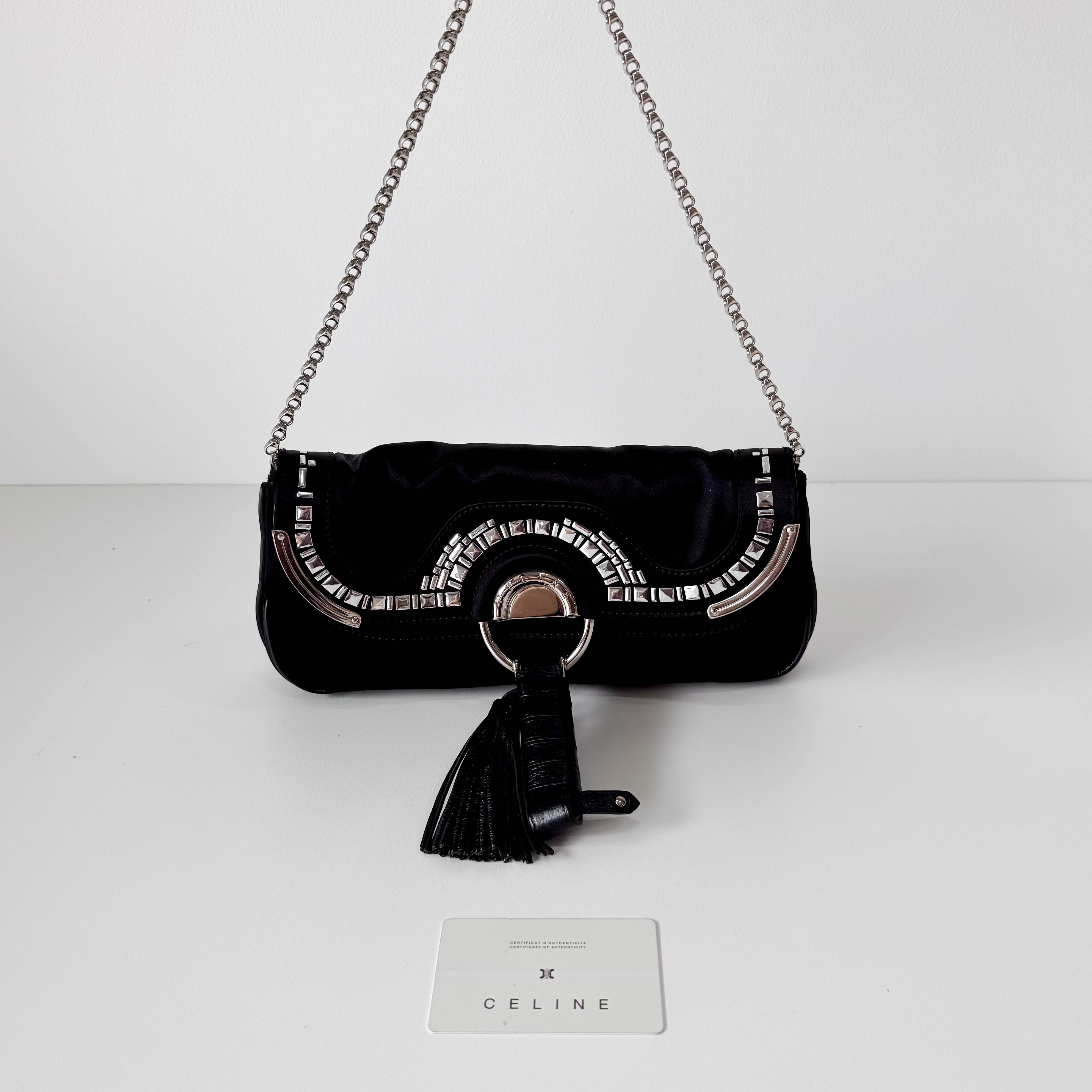 Black Satin Silver Chain Bag