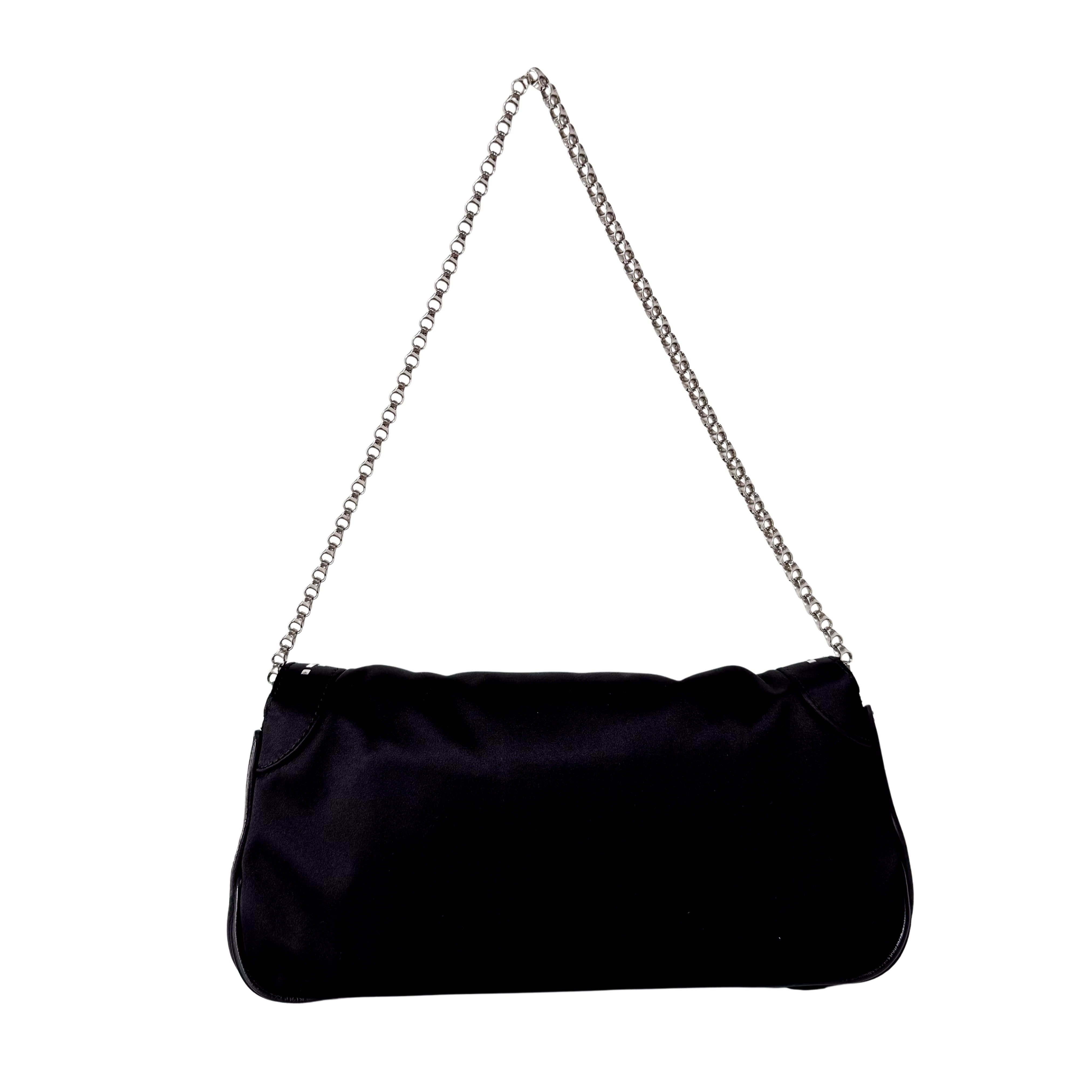 Black Satin Silver Chain Bag