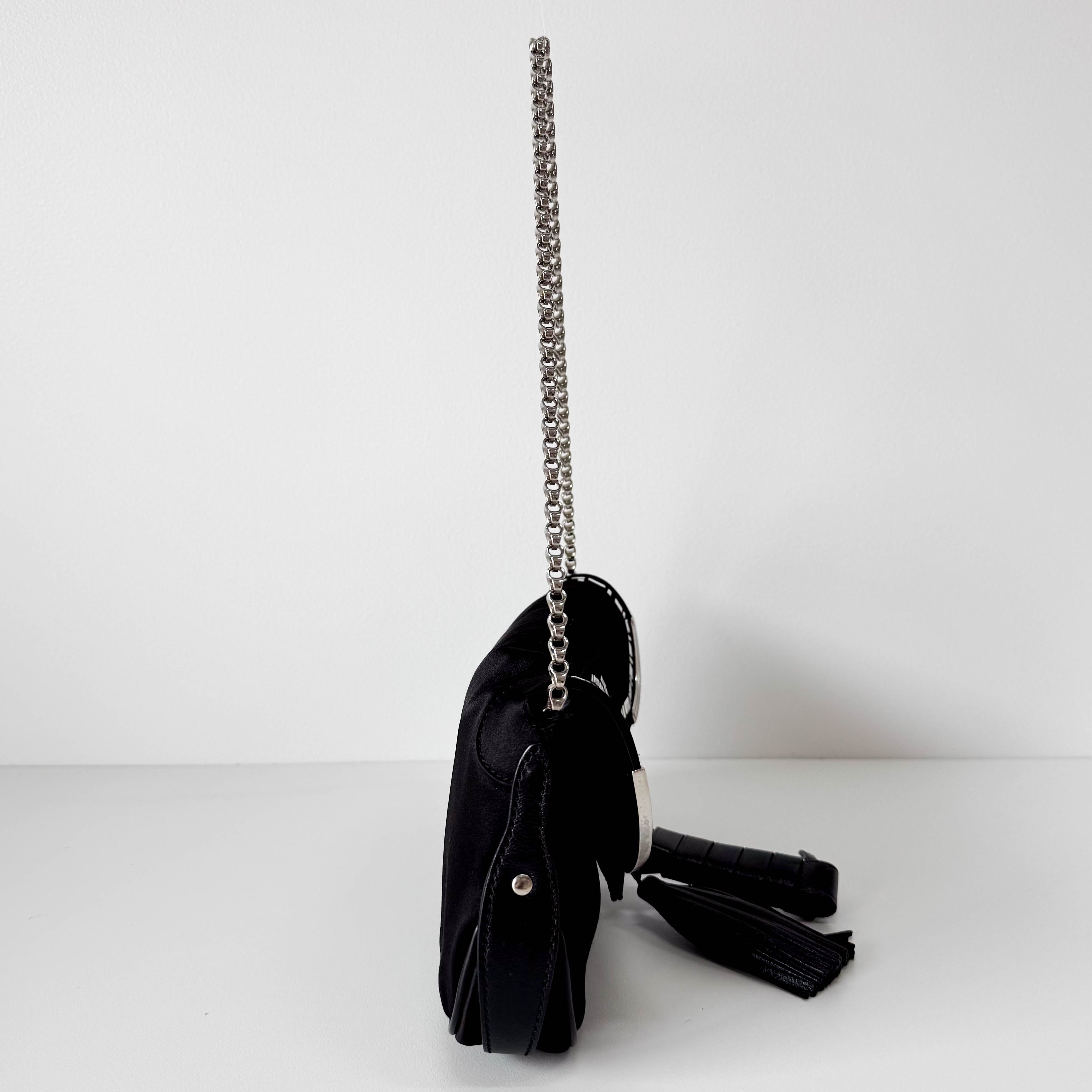Black Satin Silver Chain Bag