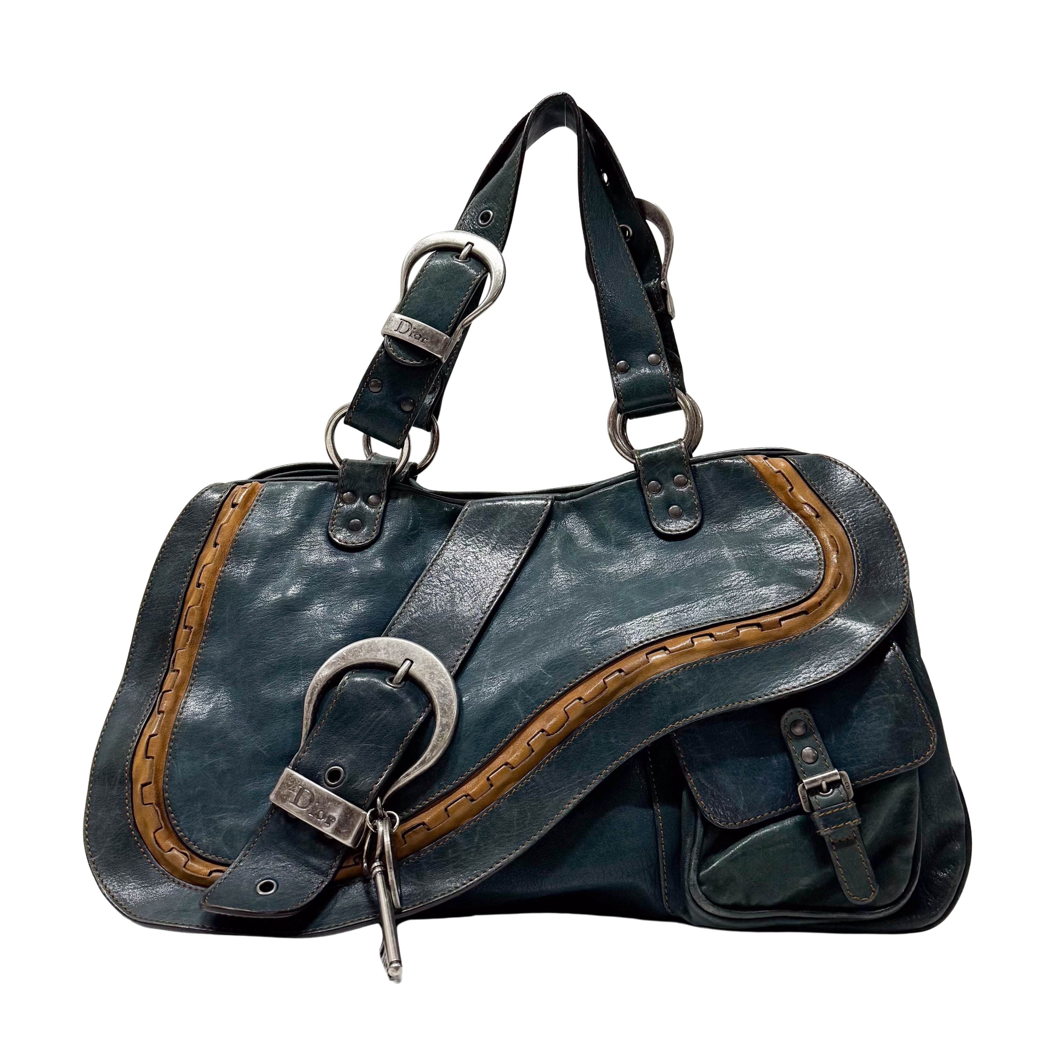 Gaucho Green Calfskin Leather Shoulder Bag