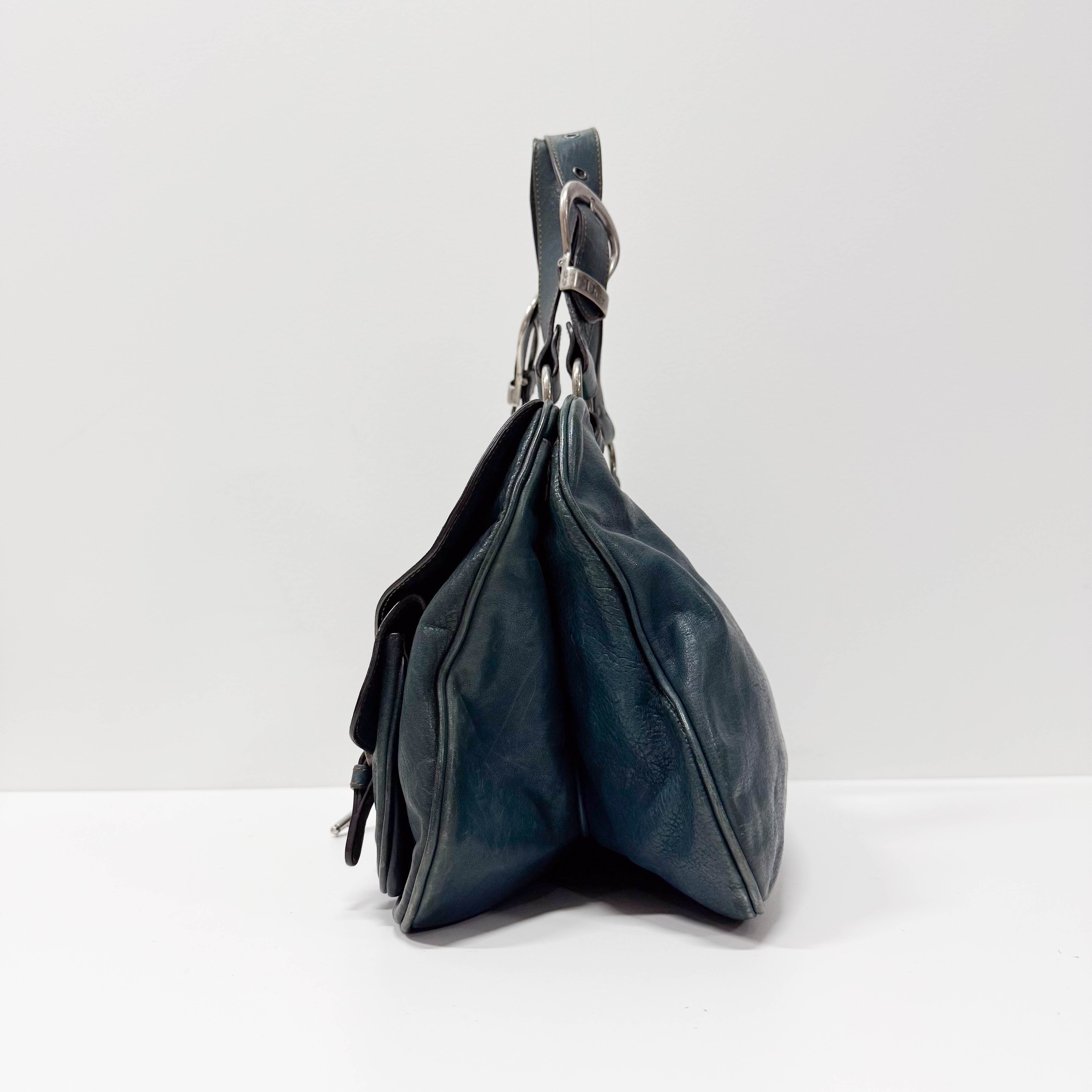 Gaucho Green Calfskin Leather Shoulder Bag