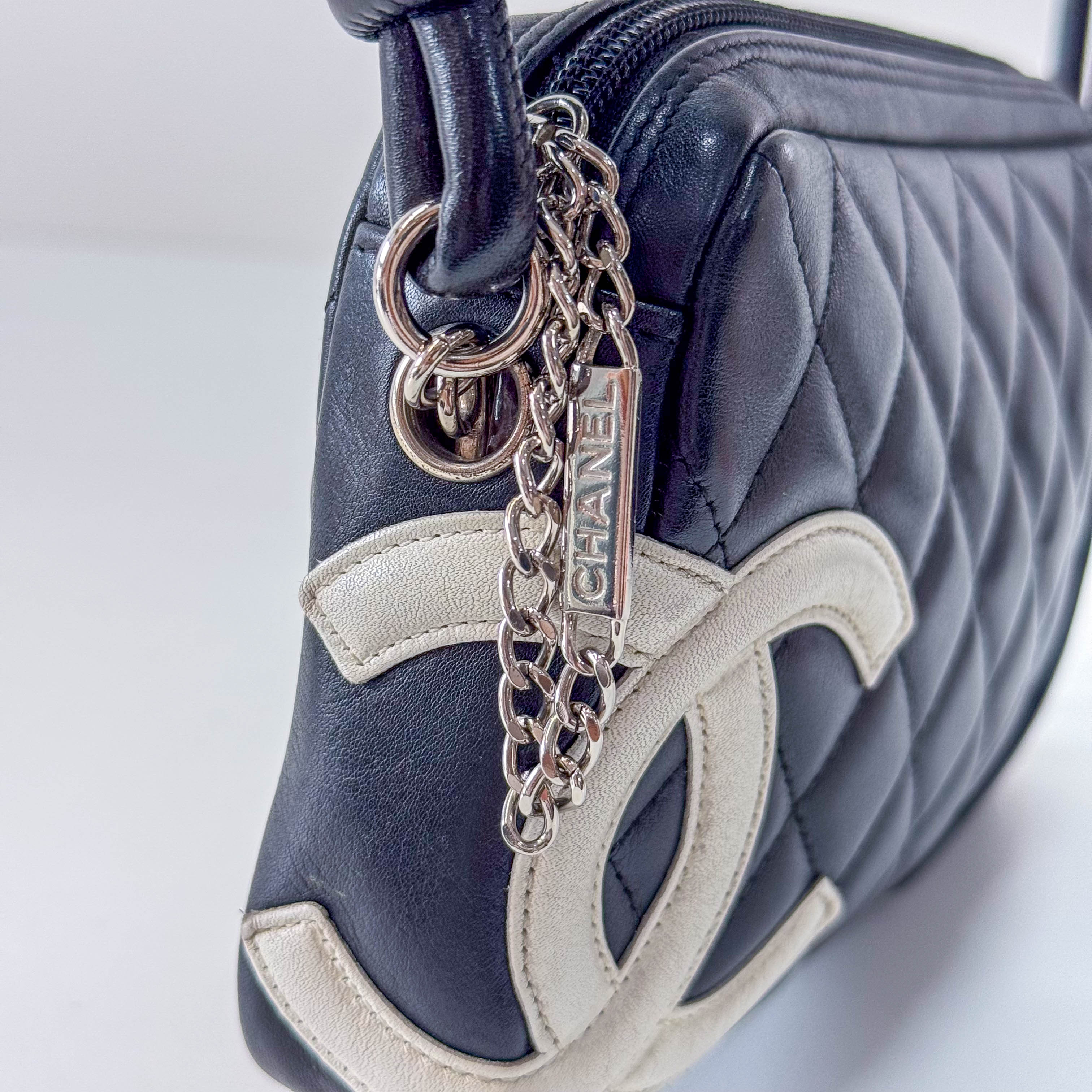 Calfskin Quilted Cambon Pochette White Black