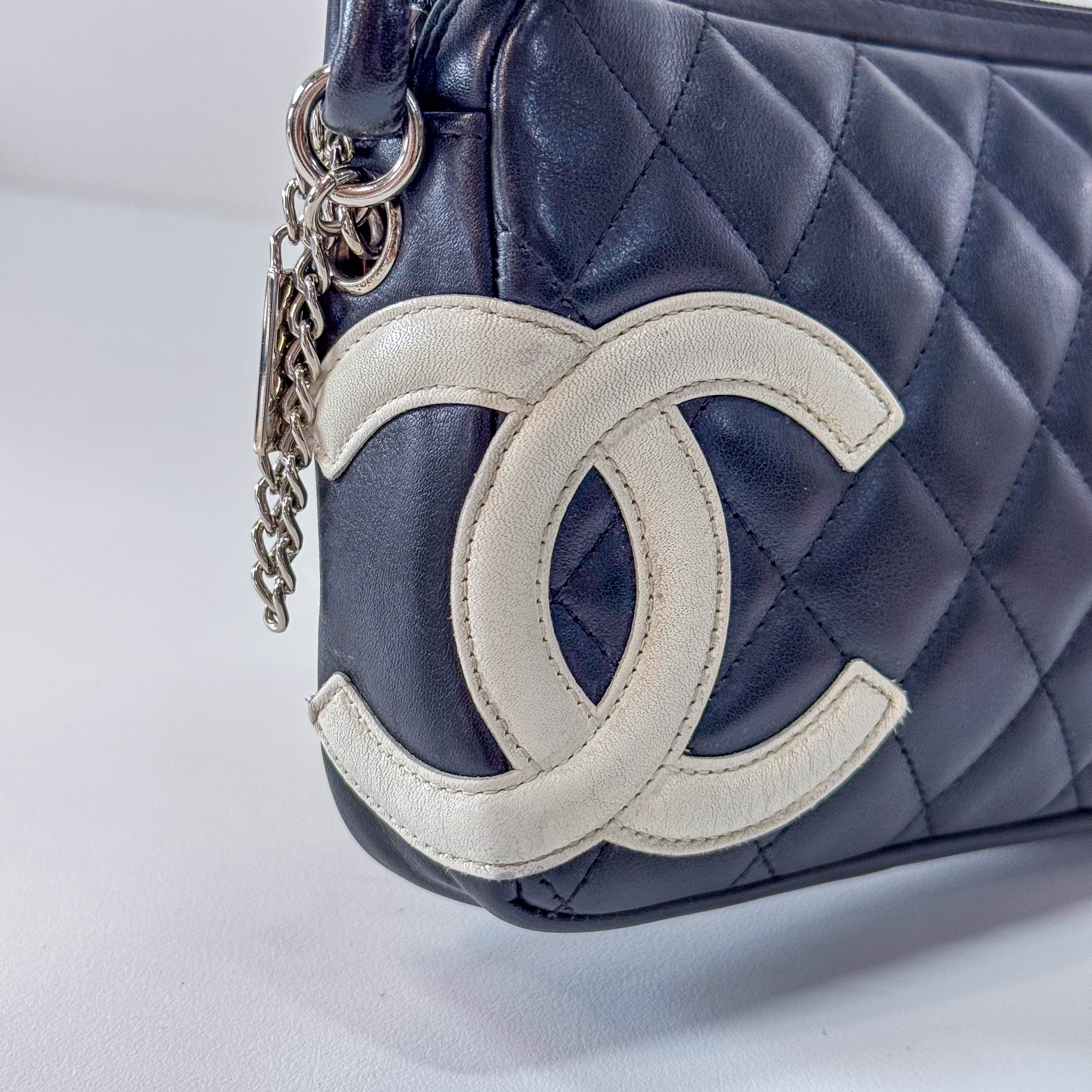 Calfskin Quilted Cambon Pochette White Black