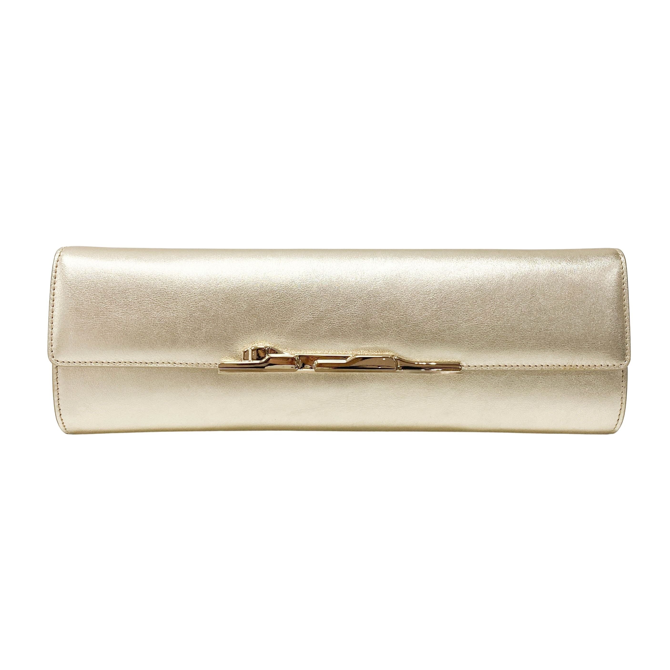 Gold Leather Clutch Bag