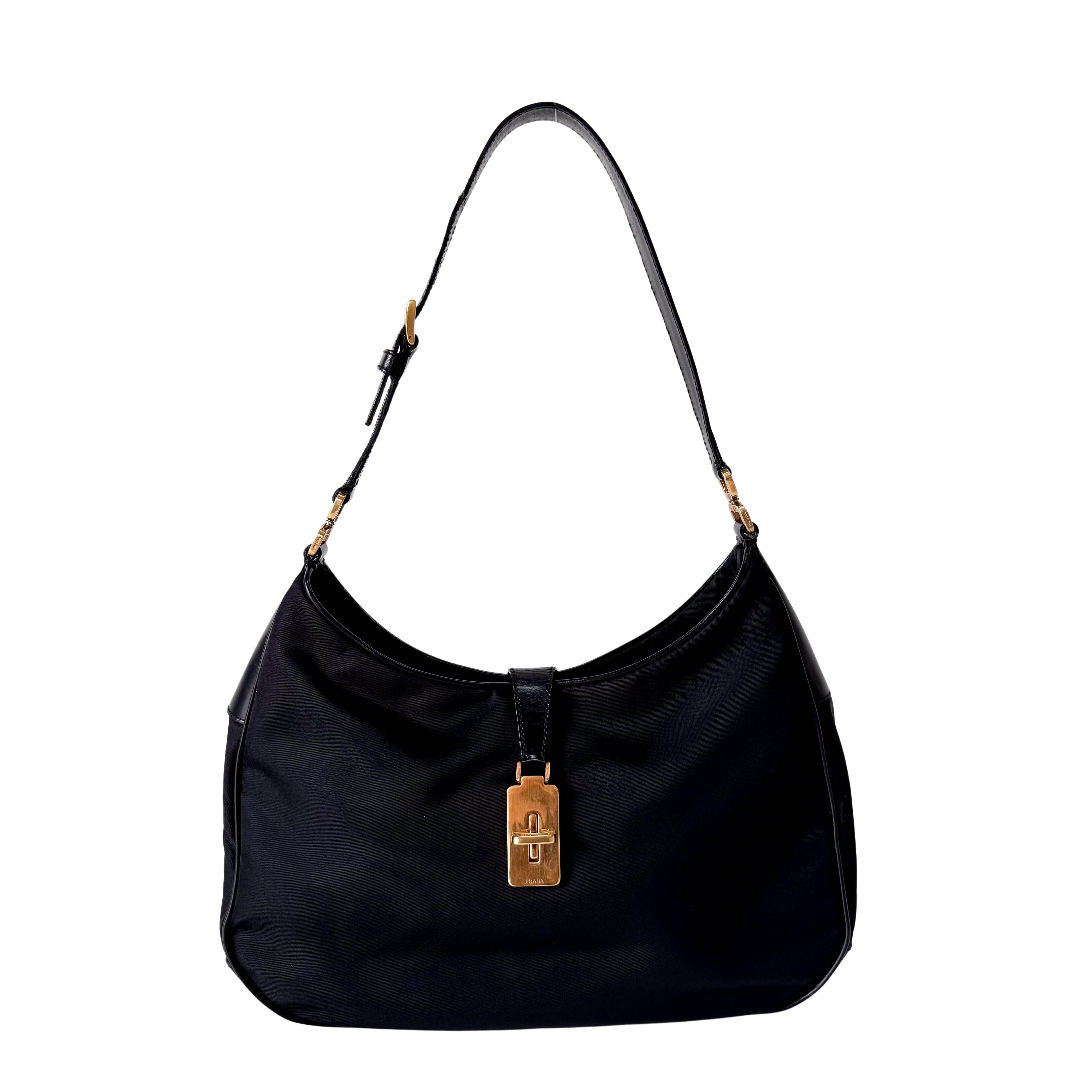 Tessuto Gold Black Nylon Hobo Shoulder Bag