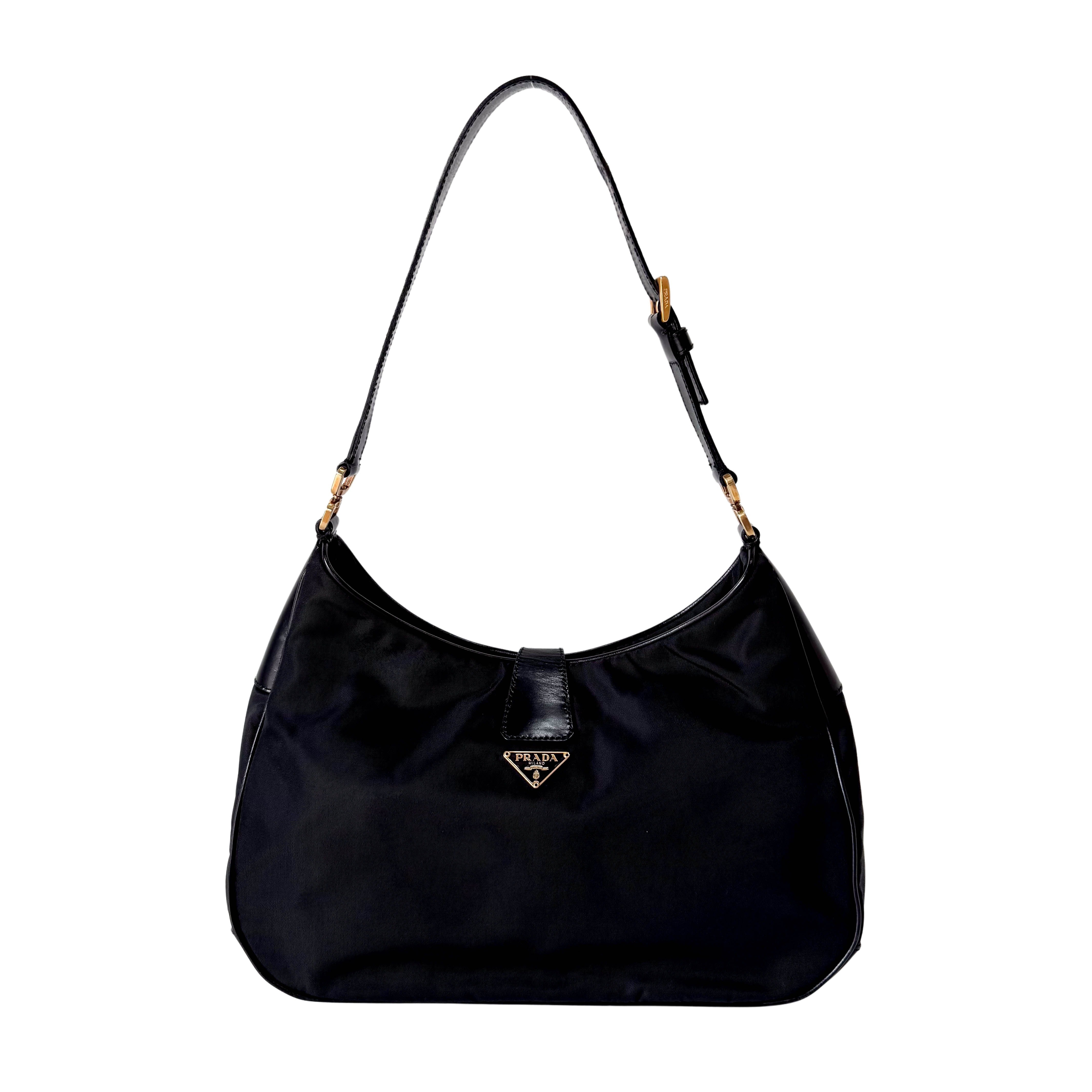 Tessuto Gold Black Nylon Hobo Shoulder Bag
