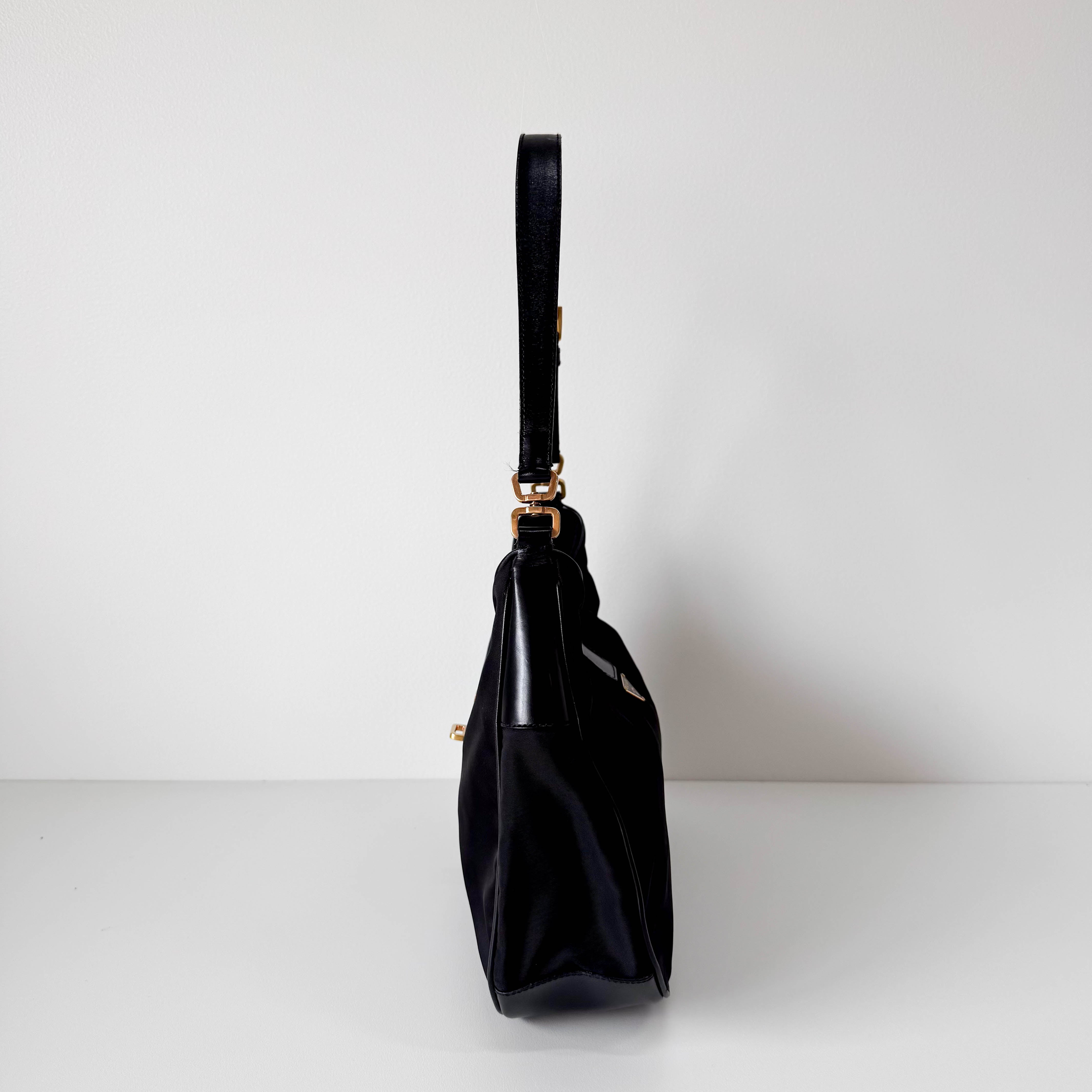 Tessuto Gold Black Nylon Hobo Shoulder Bag