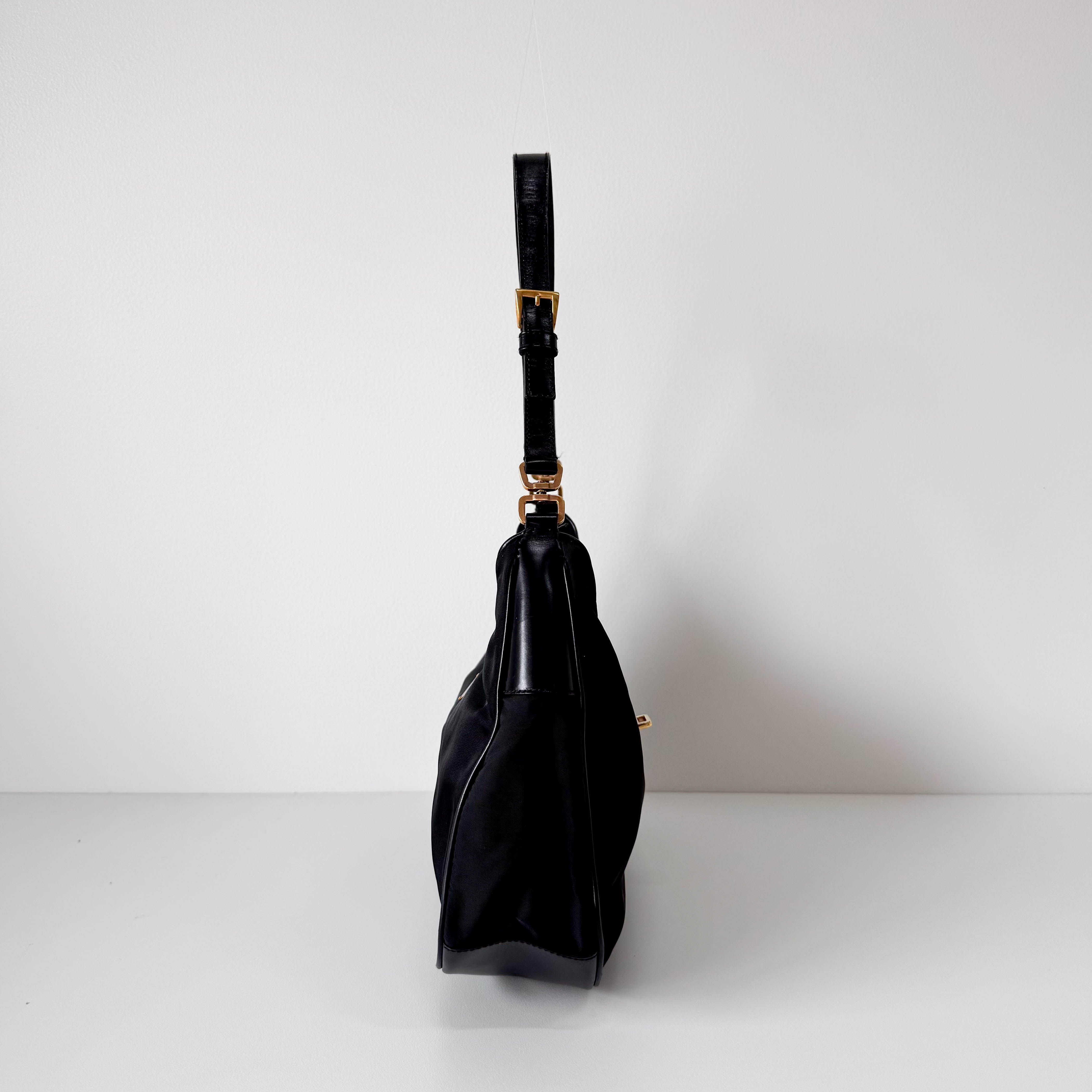 Tessuto Gold Black Nylon Hobo Shoulder Bag