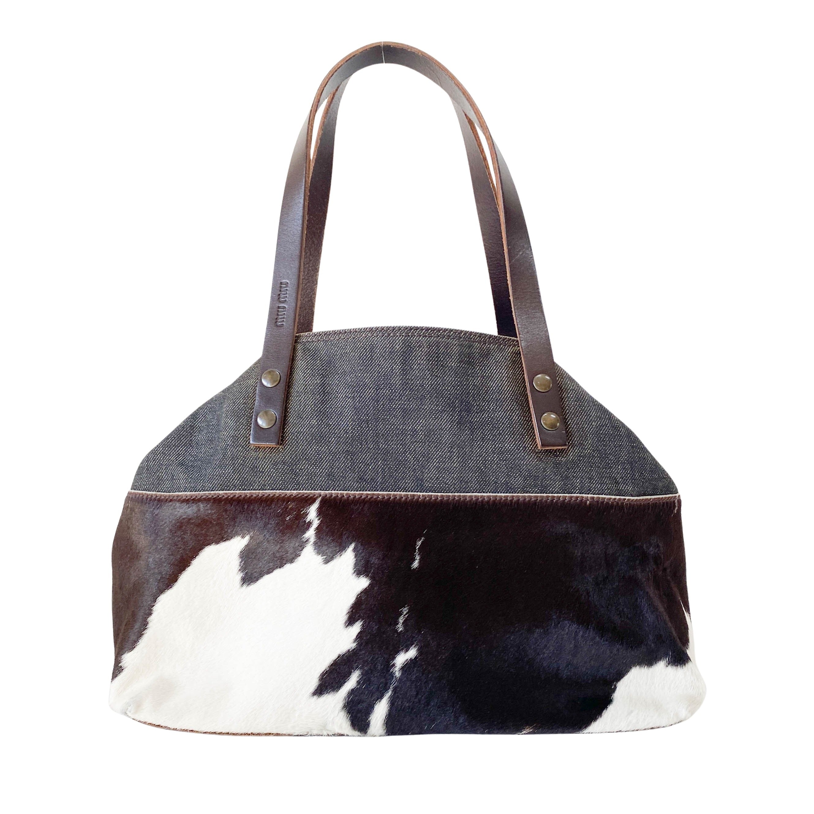 Multi Colour Cow Print Pony Hair & Denim Bag