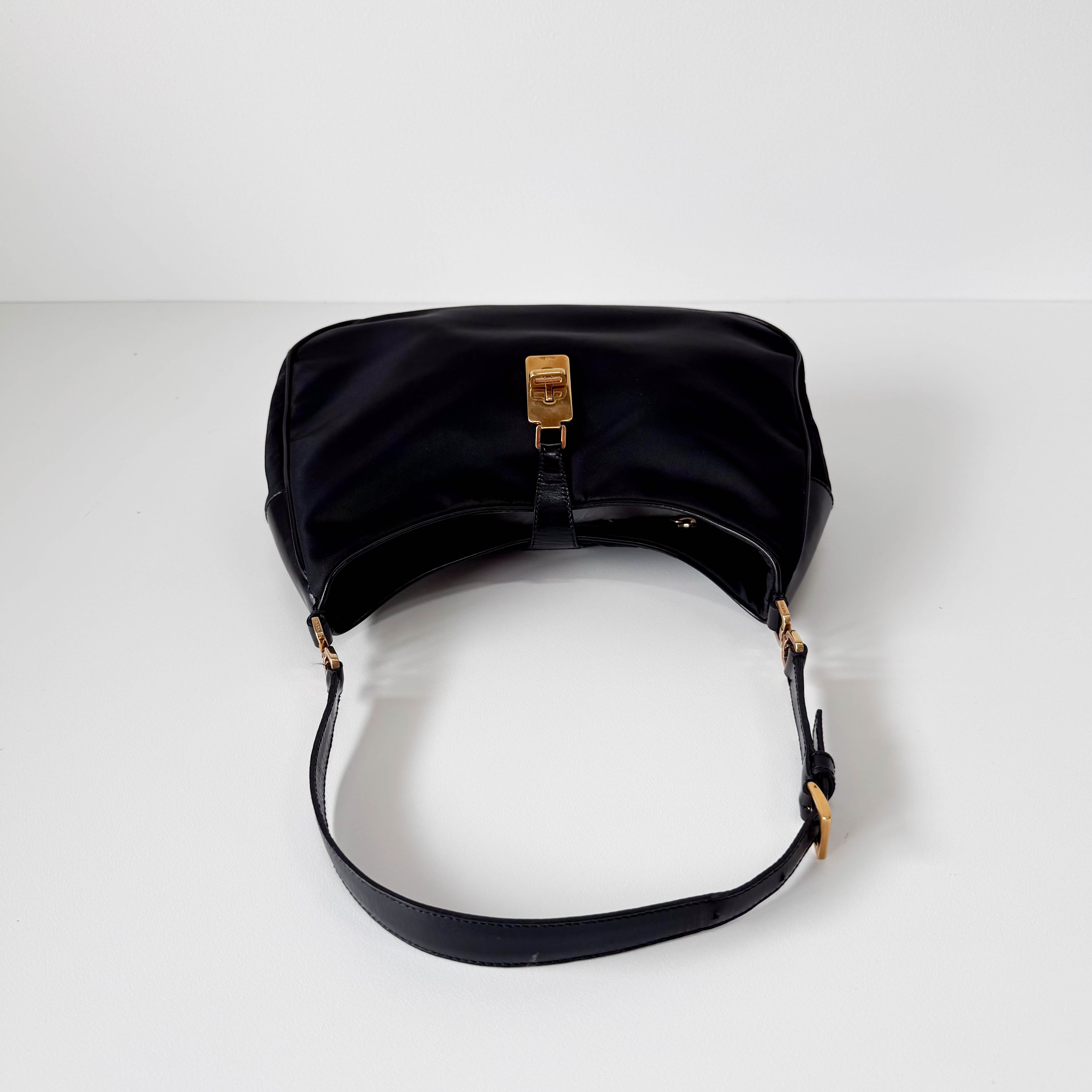 Tessuto Gold Black Nylon Hobo Shoulder Bag