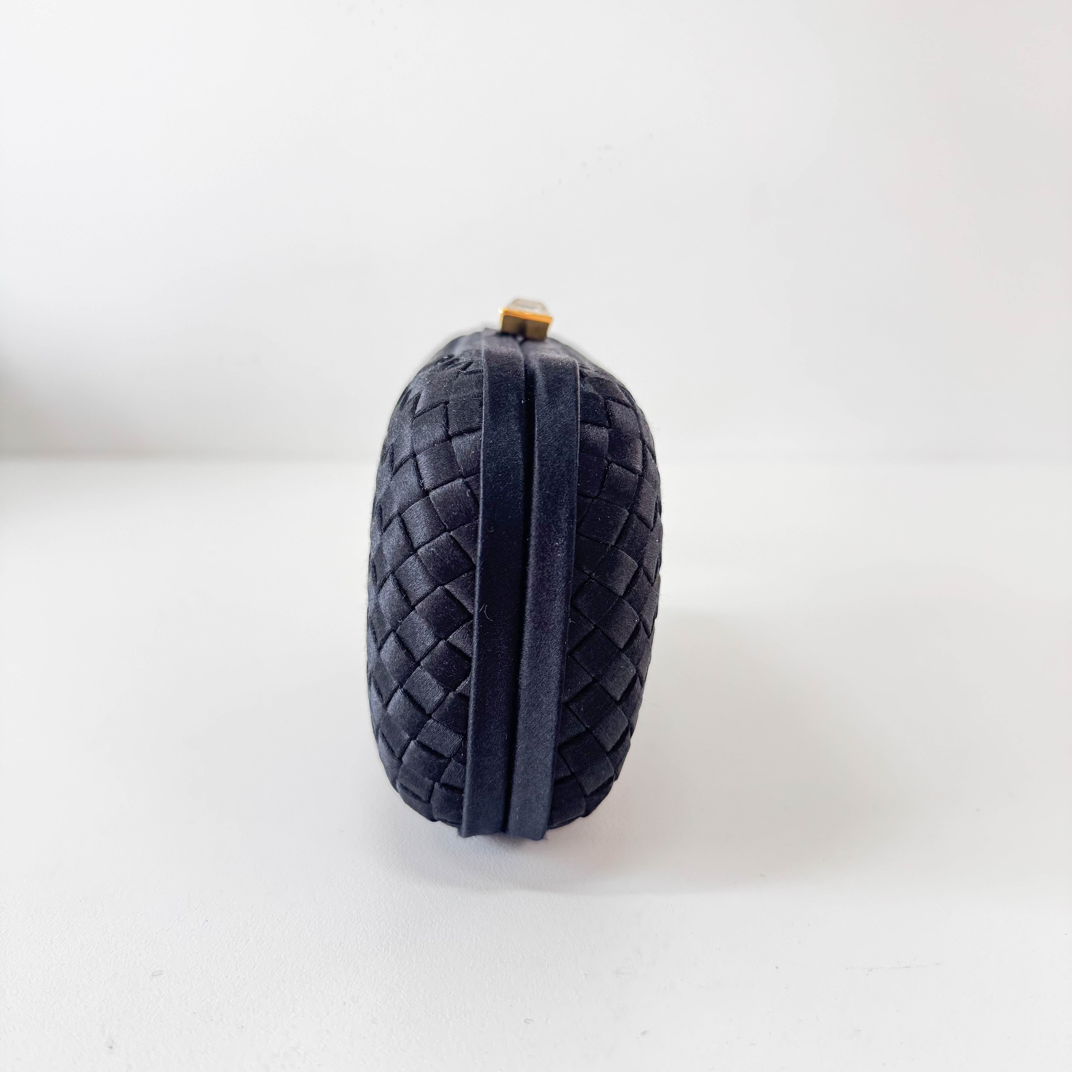 Intrecciato Black Satin Mini Clutch Bag