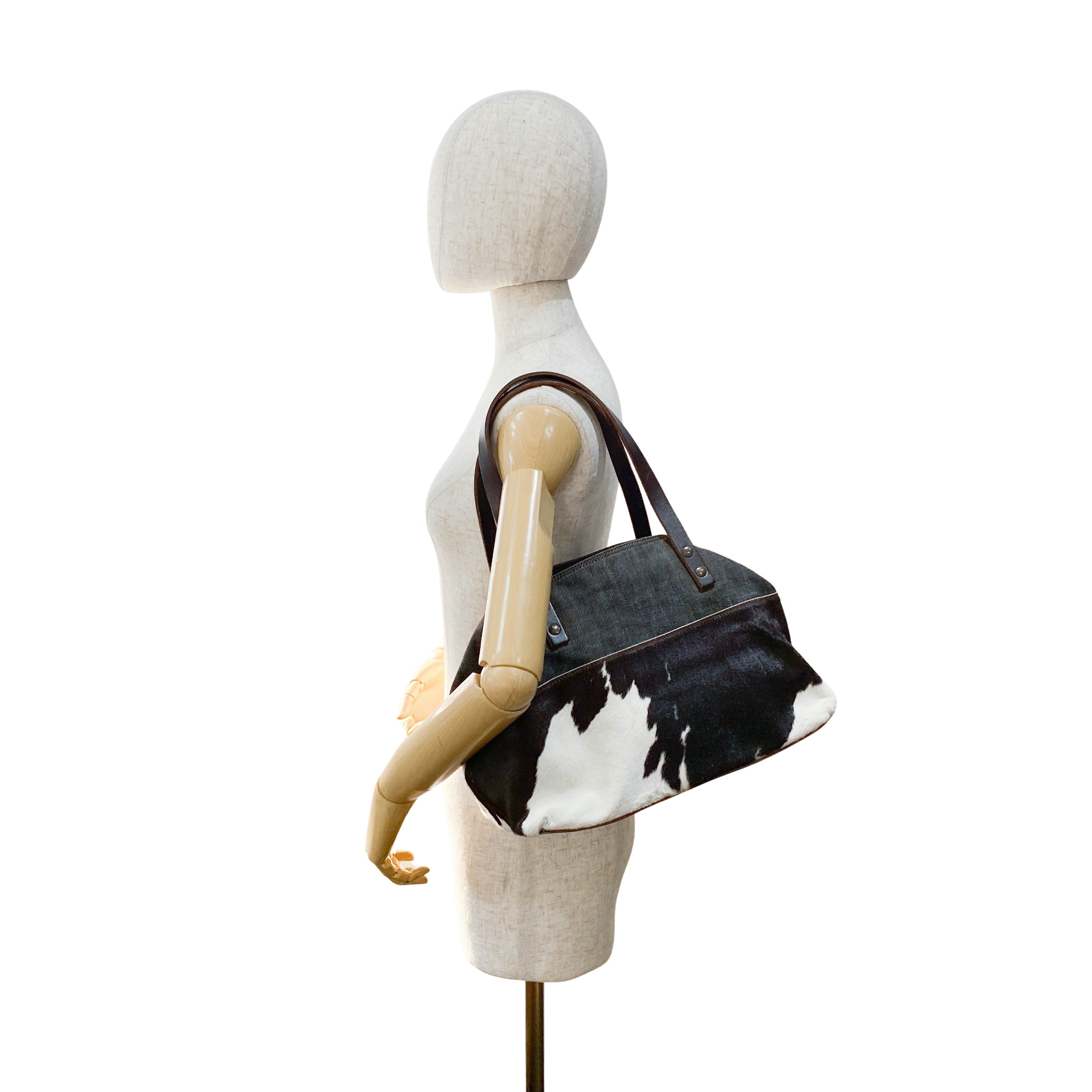 Multi Colour Cow Print Pony Hair & Denim Bag