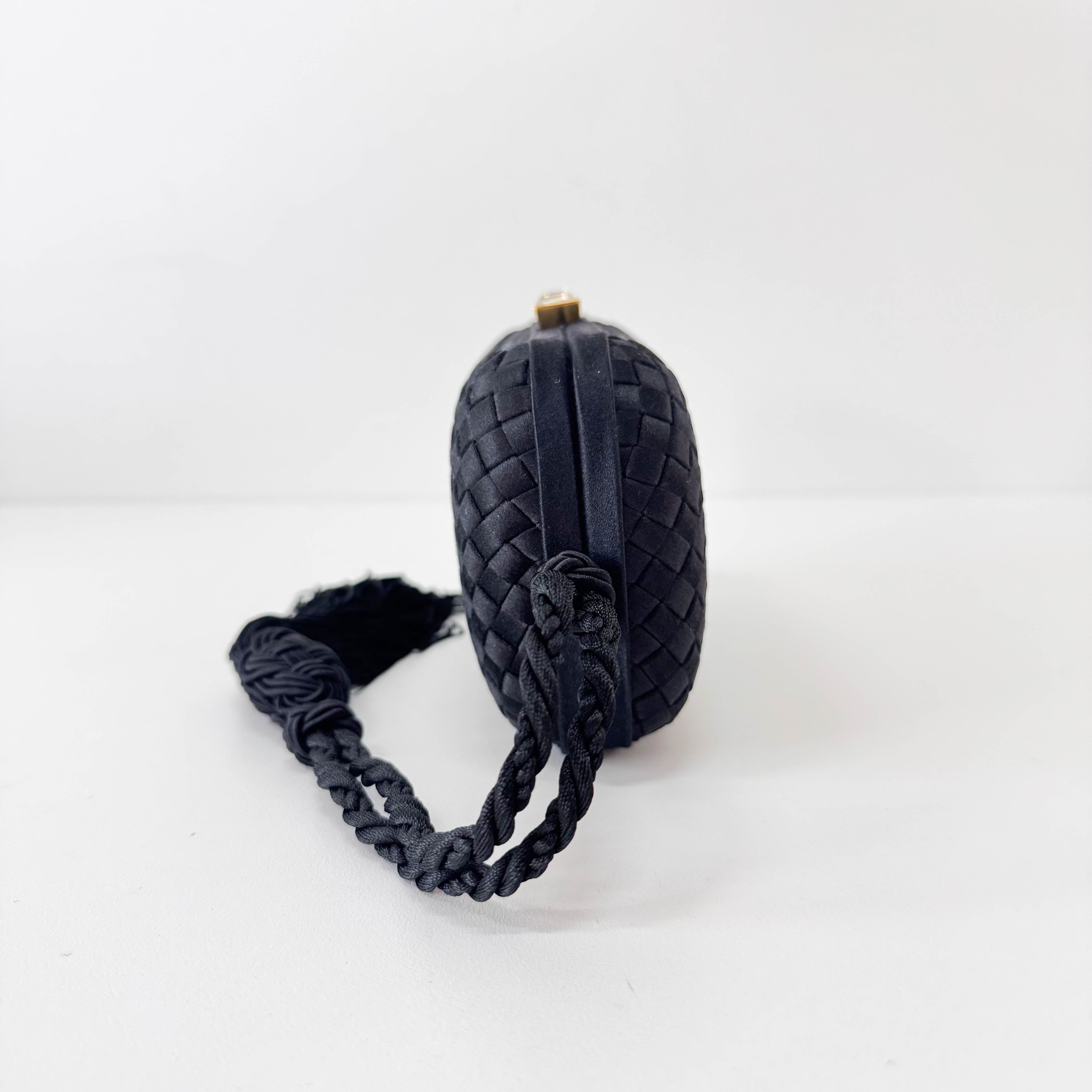 Intrecciato Black Satin Mini Clutch Bag