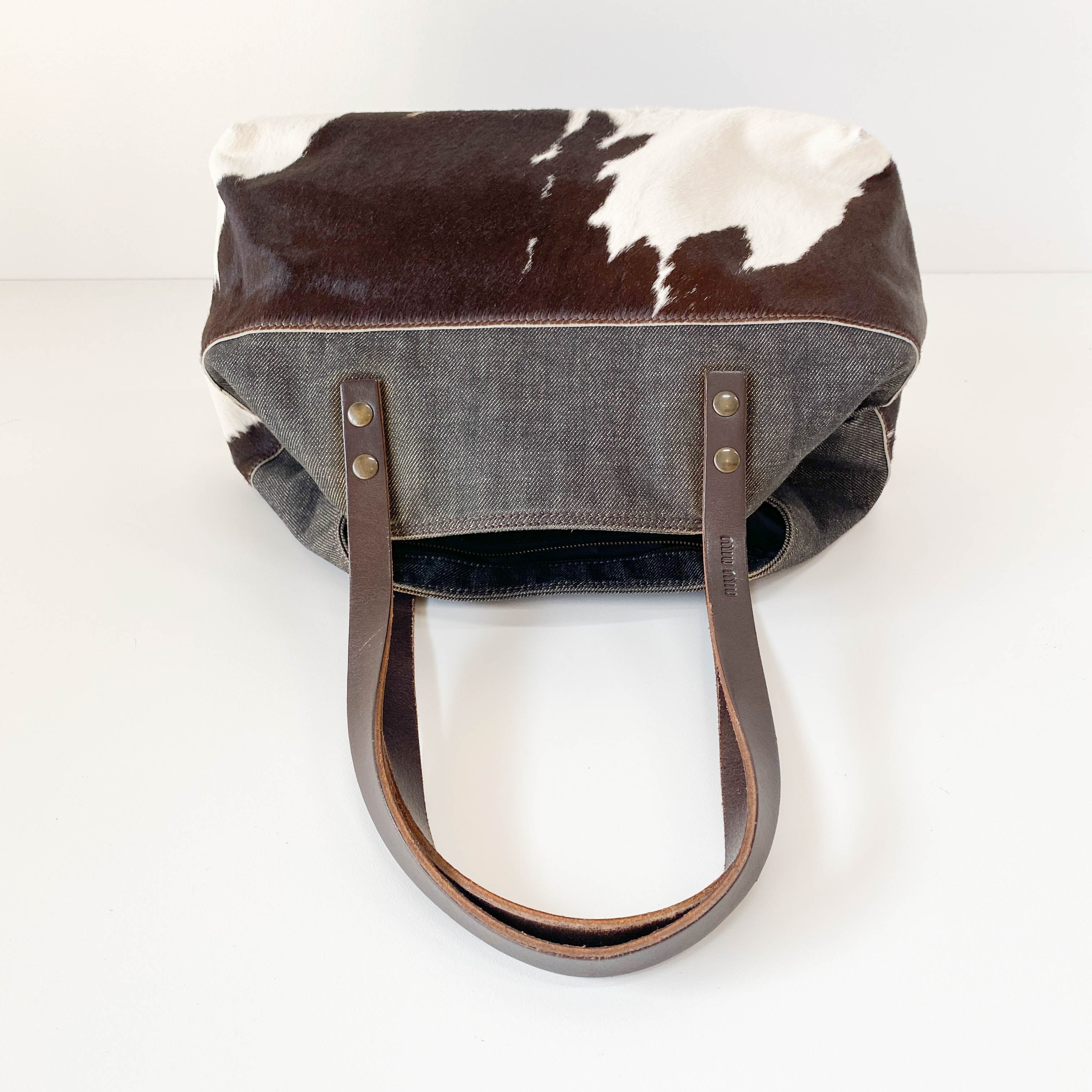 Multi Colour Cow Print Pony Hair & Denim Bag