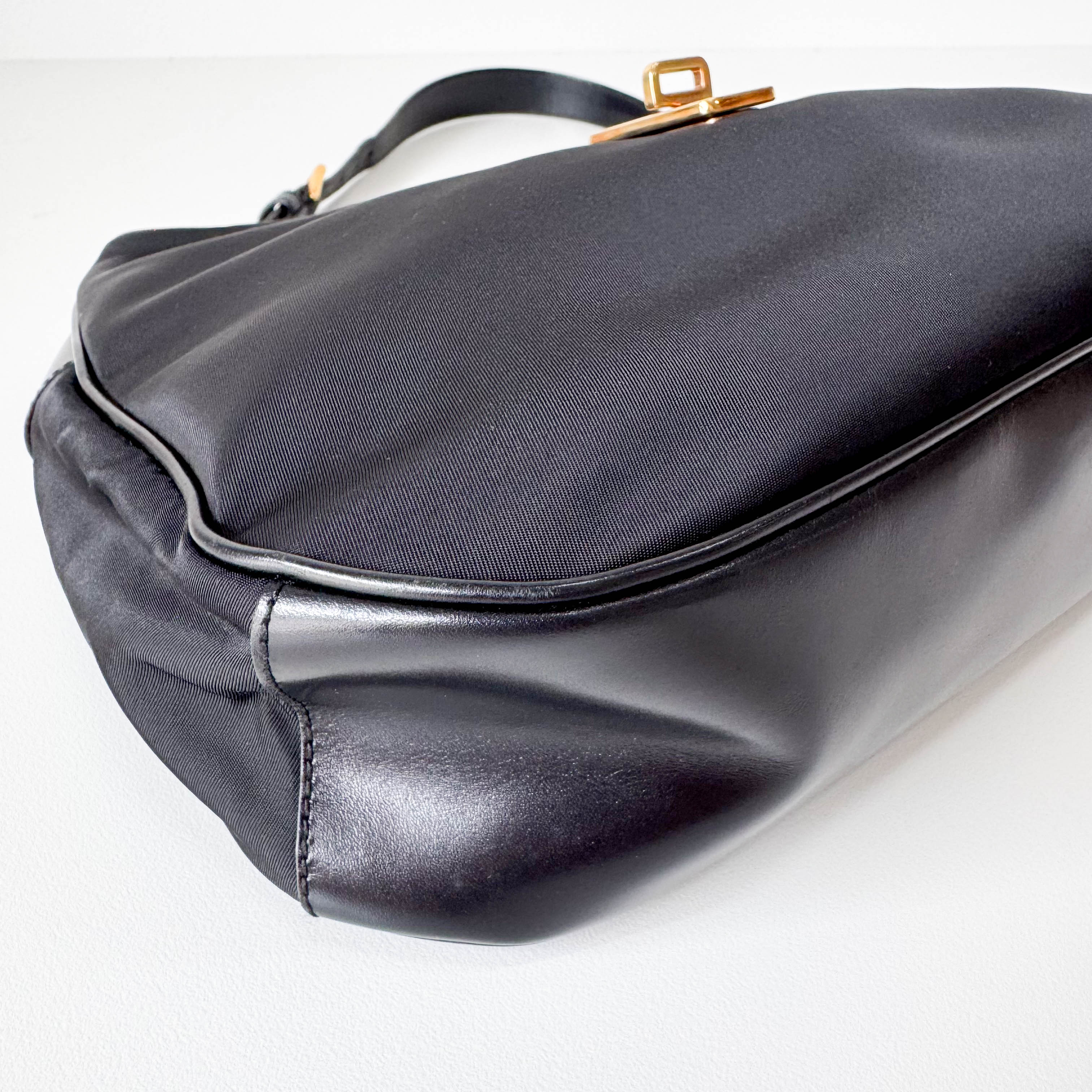 Tessuto Gold Black Nylon Hobo Shoulder Bag