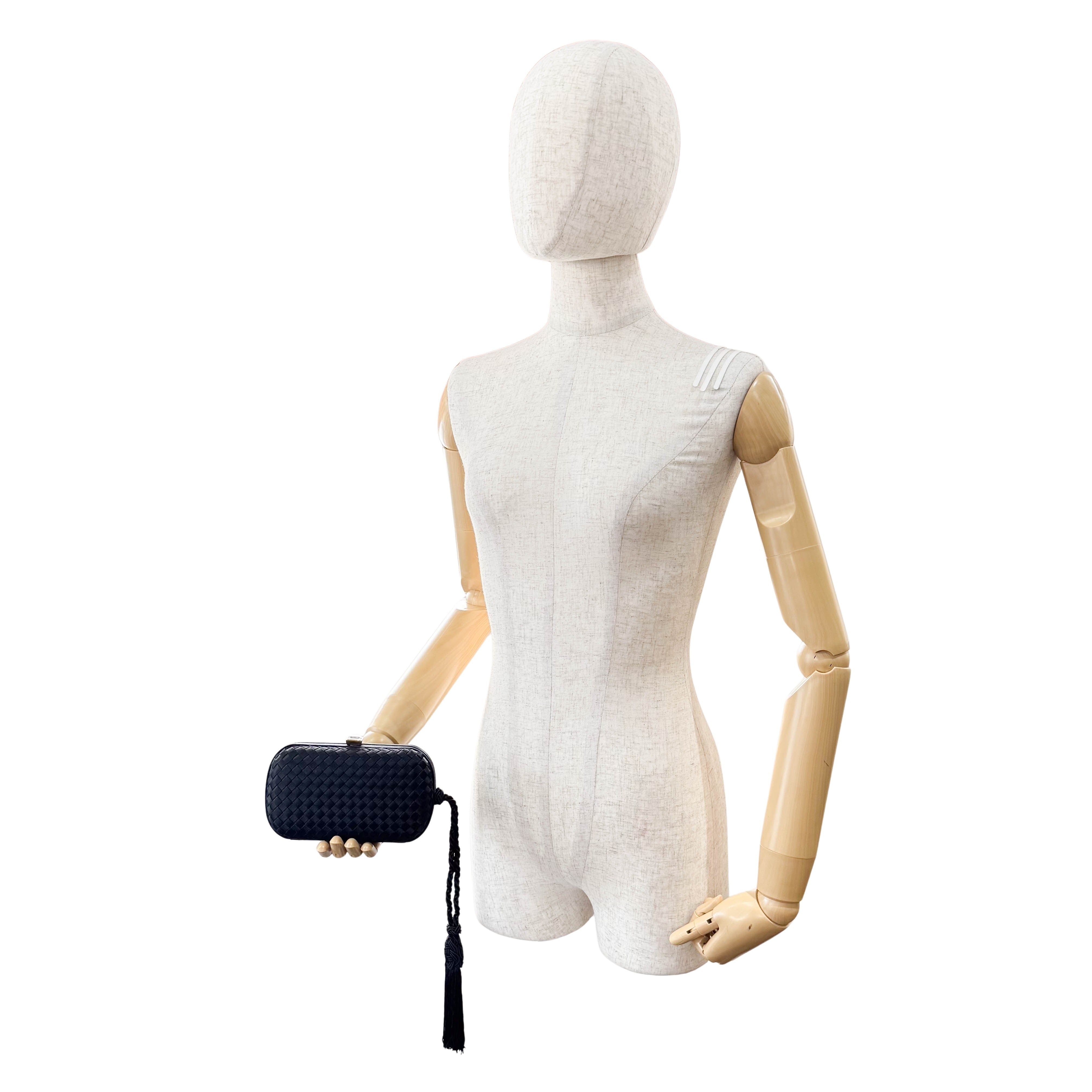 Intrecciato Black Satin Mini Clutch Bag