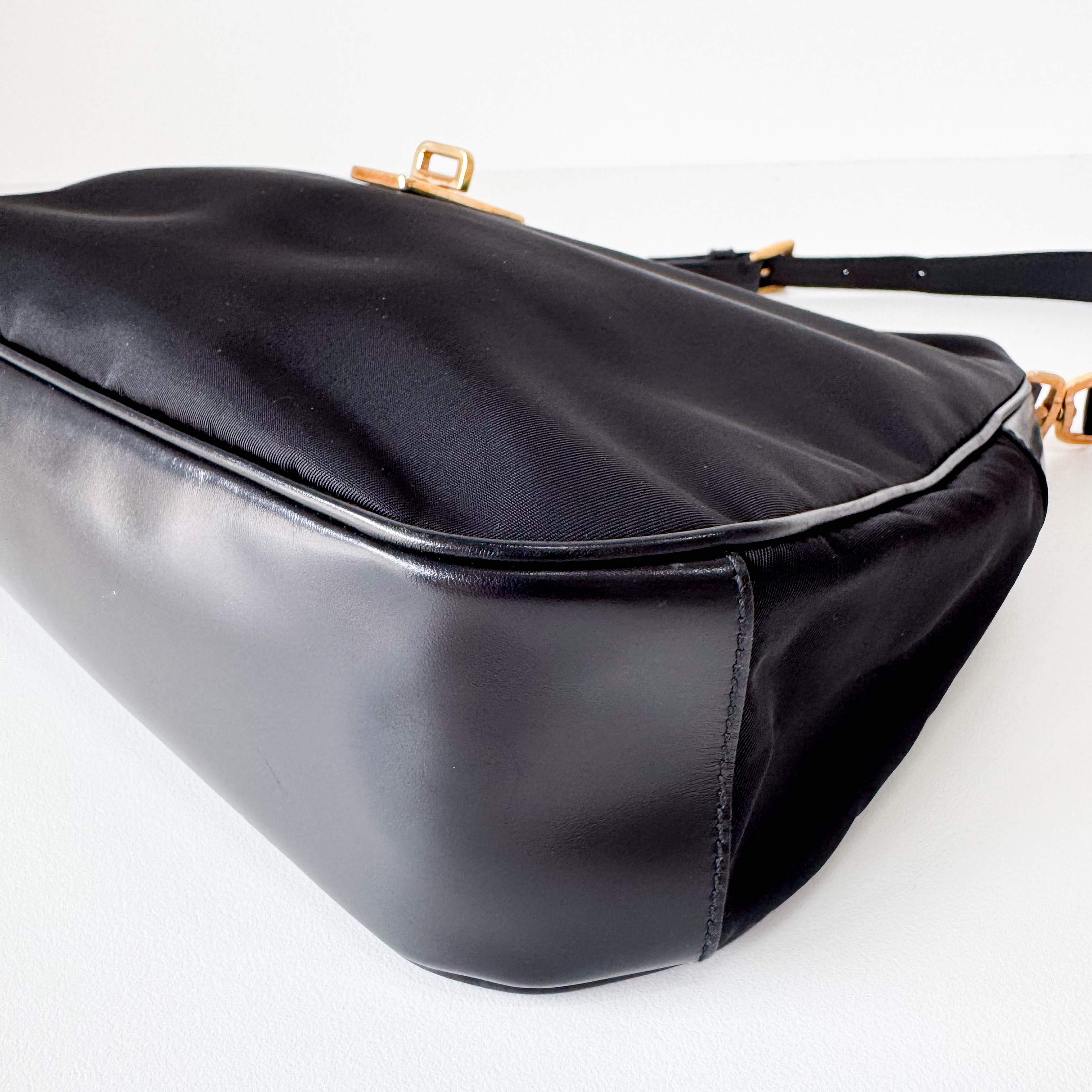 Tessuto Gold Black Nylon Hobo Shoulder Bag