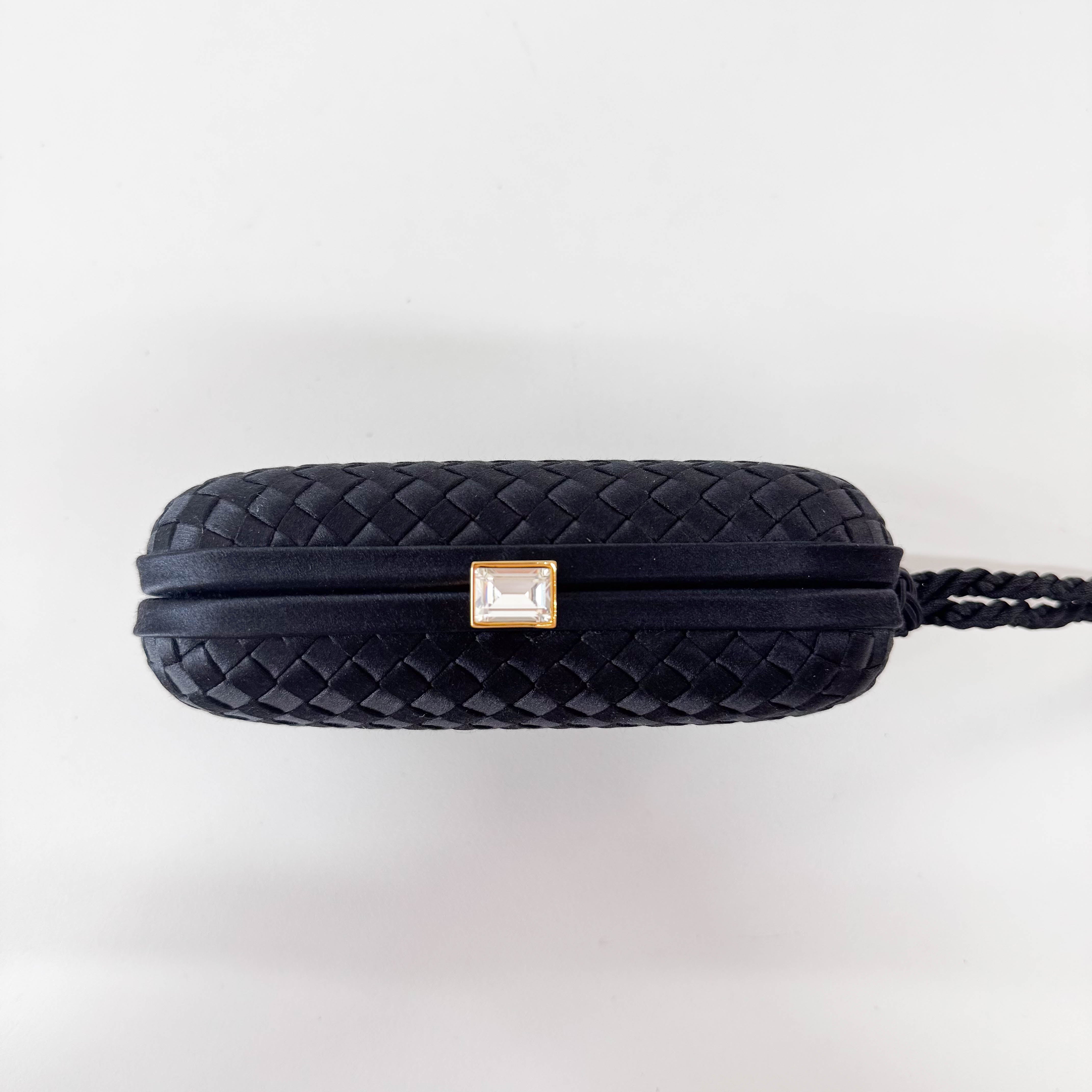 Intrecciato Black Satin Mini Clutch Bag