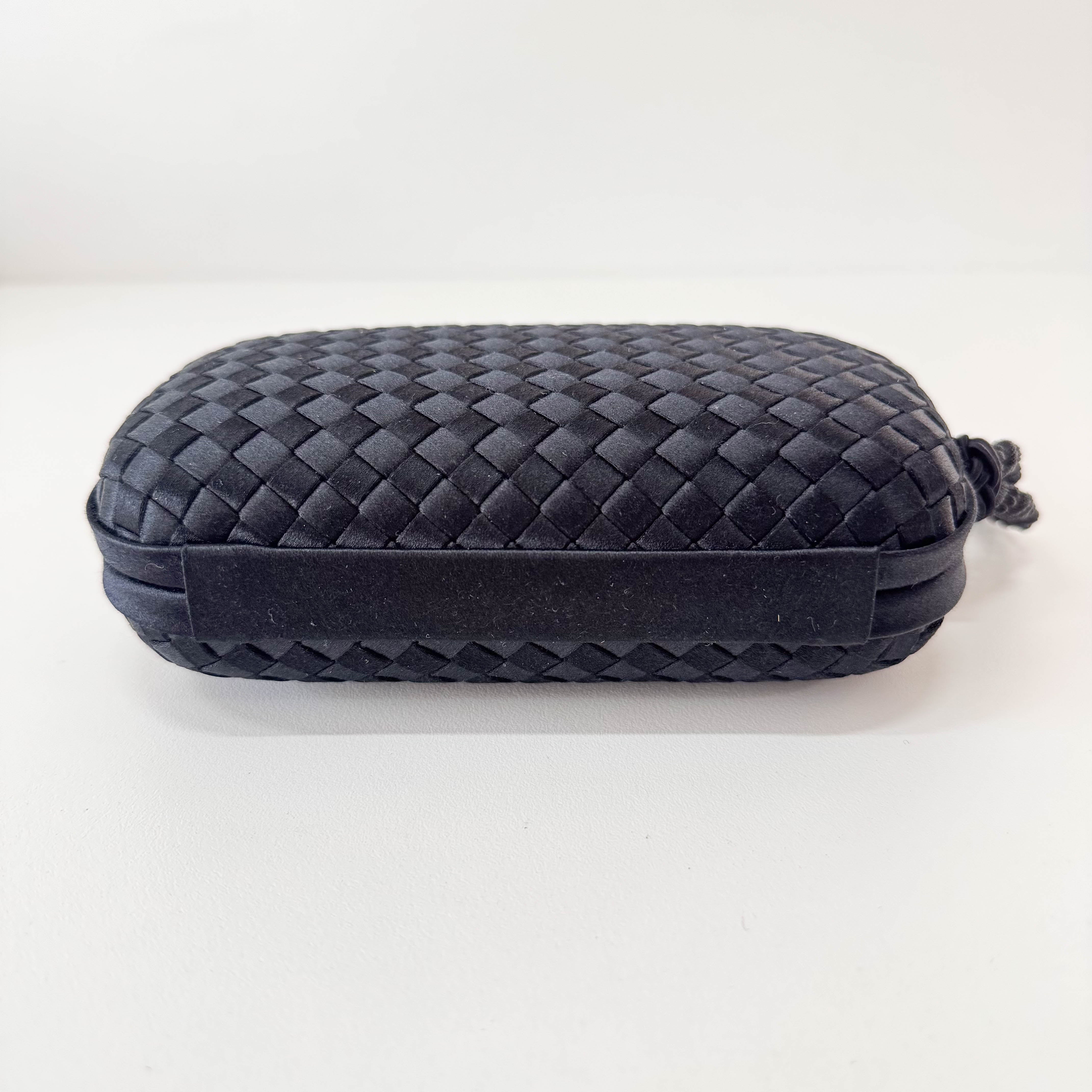 Intrecciato Black Satin Mini Clutch Bag