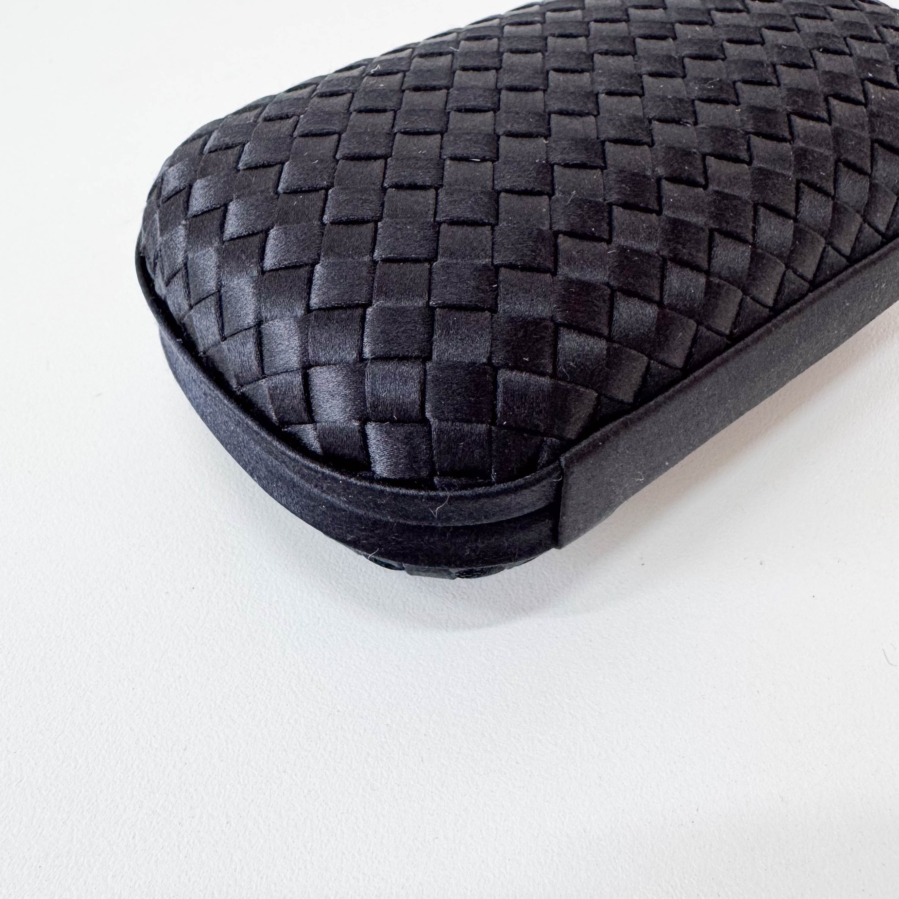Intrecciato Black Satin Mini Clutch Bag