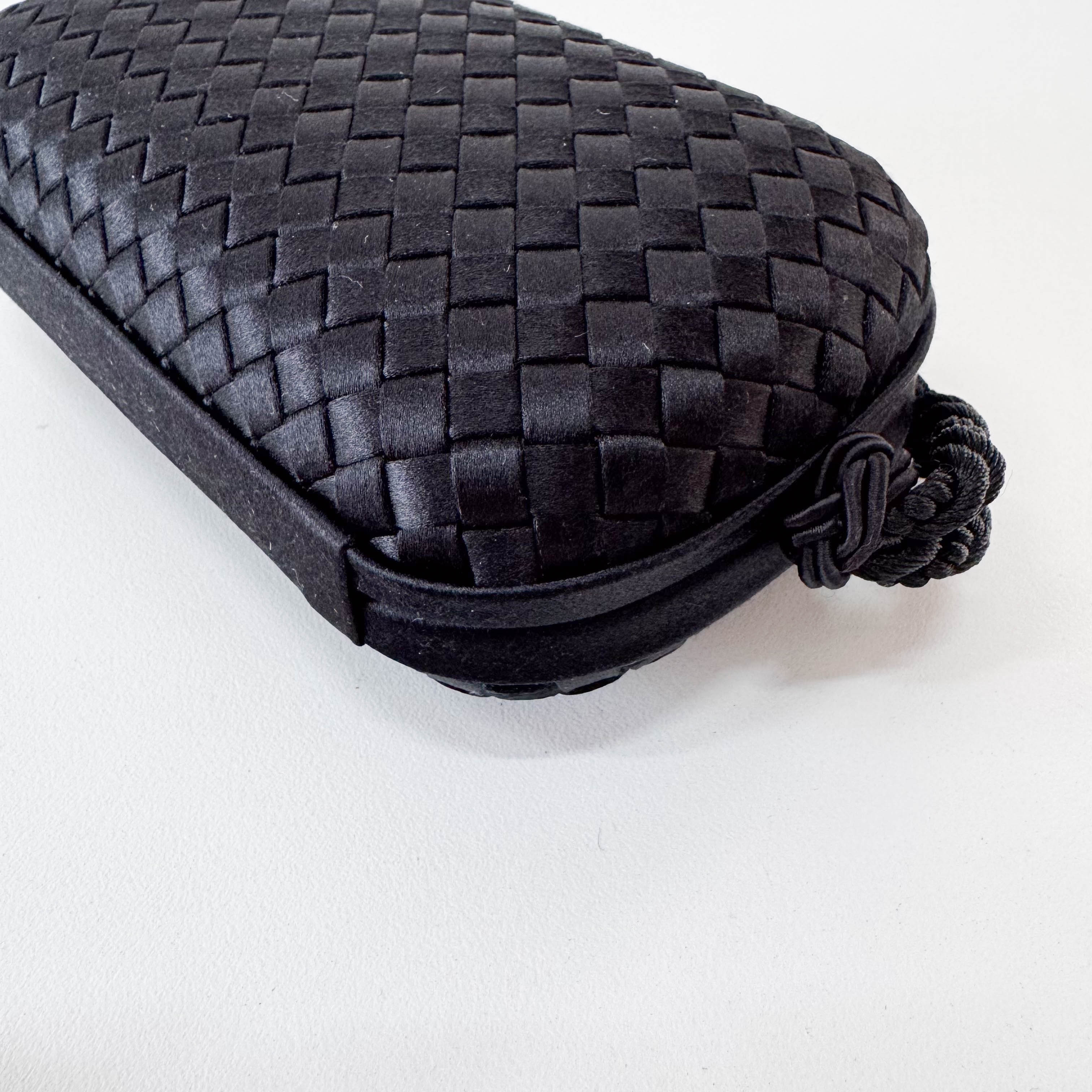 Intrecciato Black Satin Mini Clutch Bag