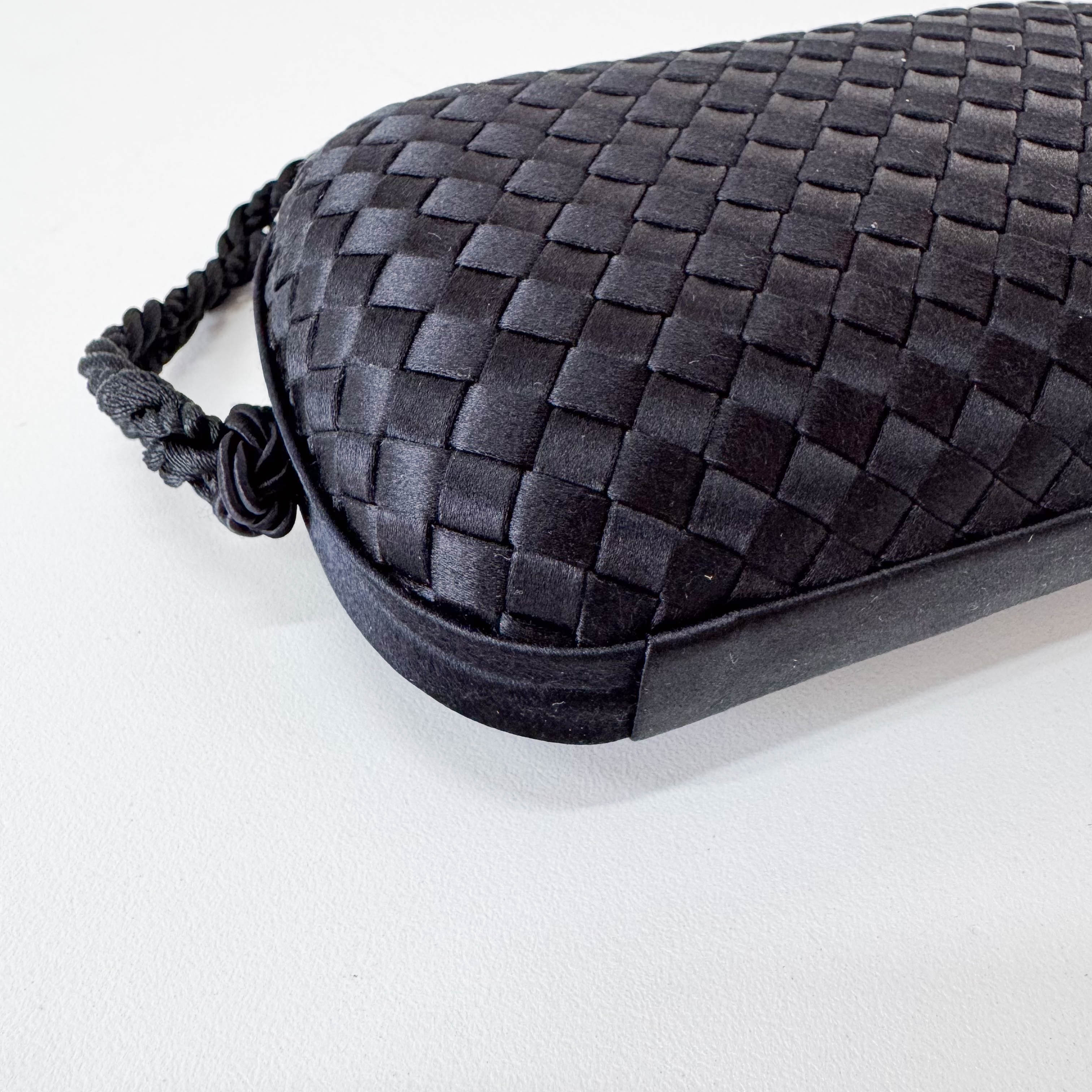 Intrecciato Black Satin Mini Clutch Bag